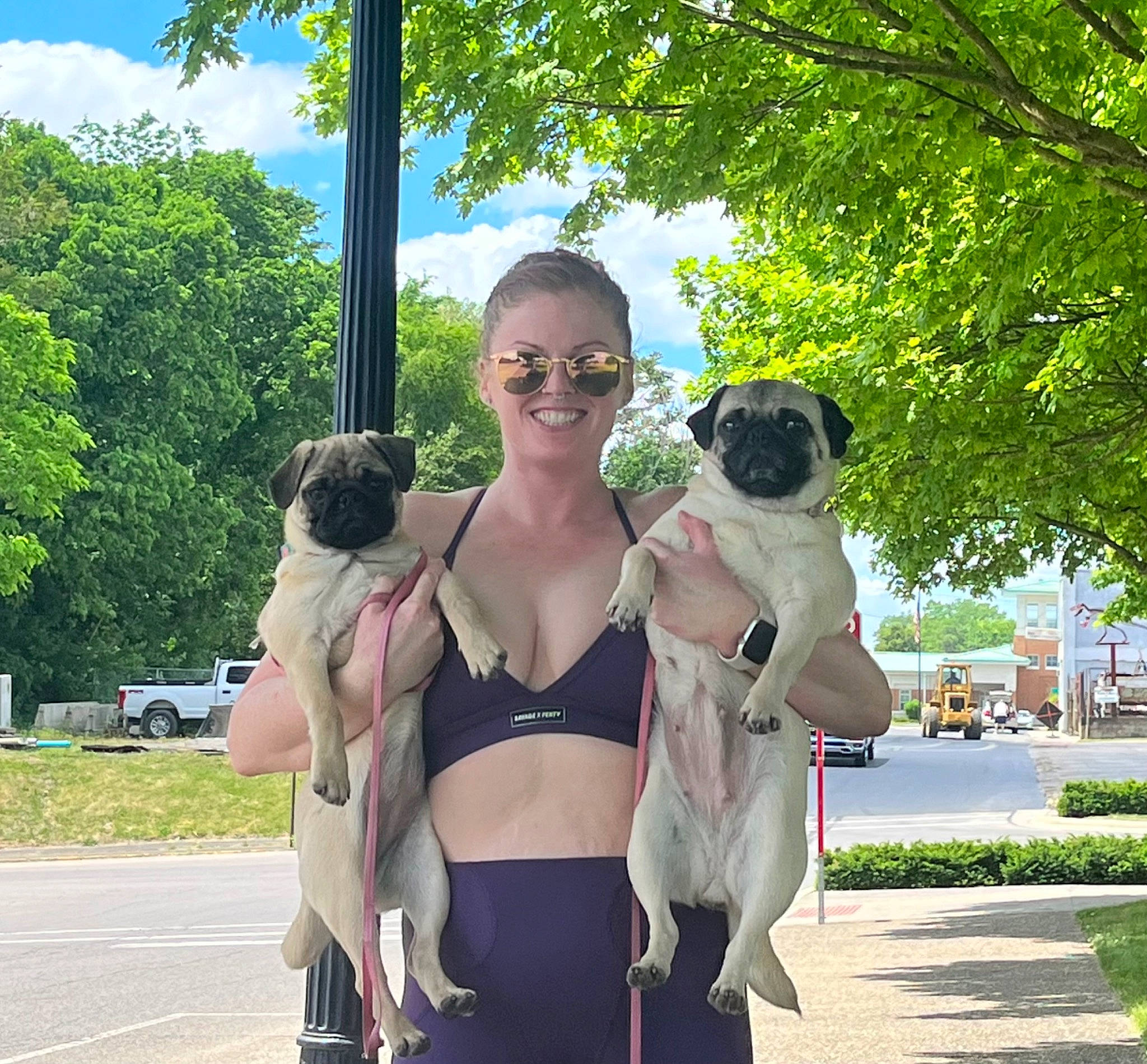Loaf is registered to the contest to win money with this photo: abdomen, carnivore, chest, cloud, companion_dog, dog, dog_breed, eyewear, fawn, glasses, goggles, leisure, navel, plant, sky, sunglasses, tree, trunk, vision_care, waist