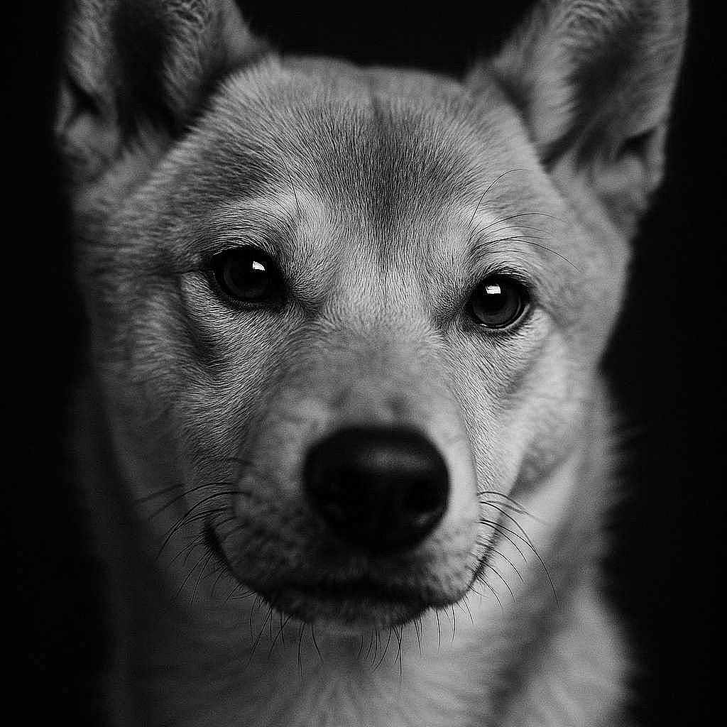 Nallah a rejoint le concours — aidez-le/la à gagner de superbes lots ! dog, portrait, black_and_white, close_up, animal, canine, fur, ears, eyes, face, whiskers, pet, studio, monochrome, expression, detailed, texture, looking, isolated, background