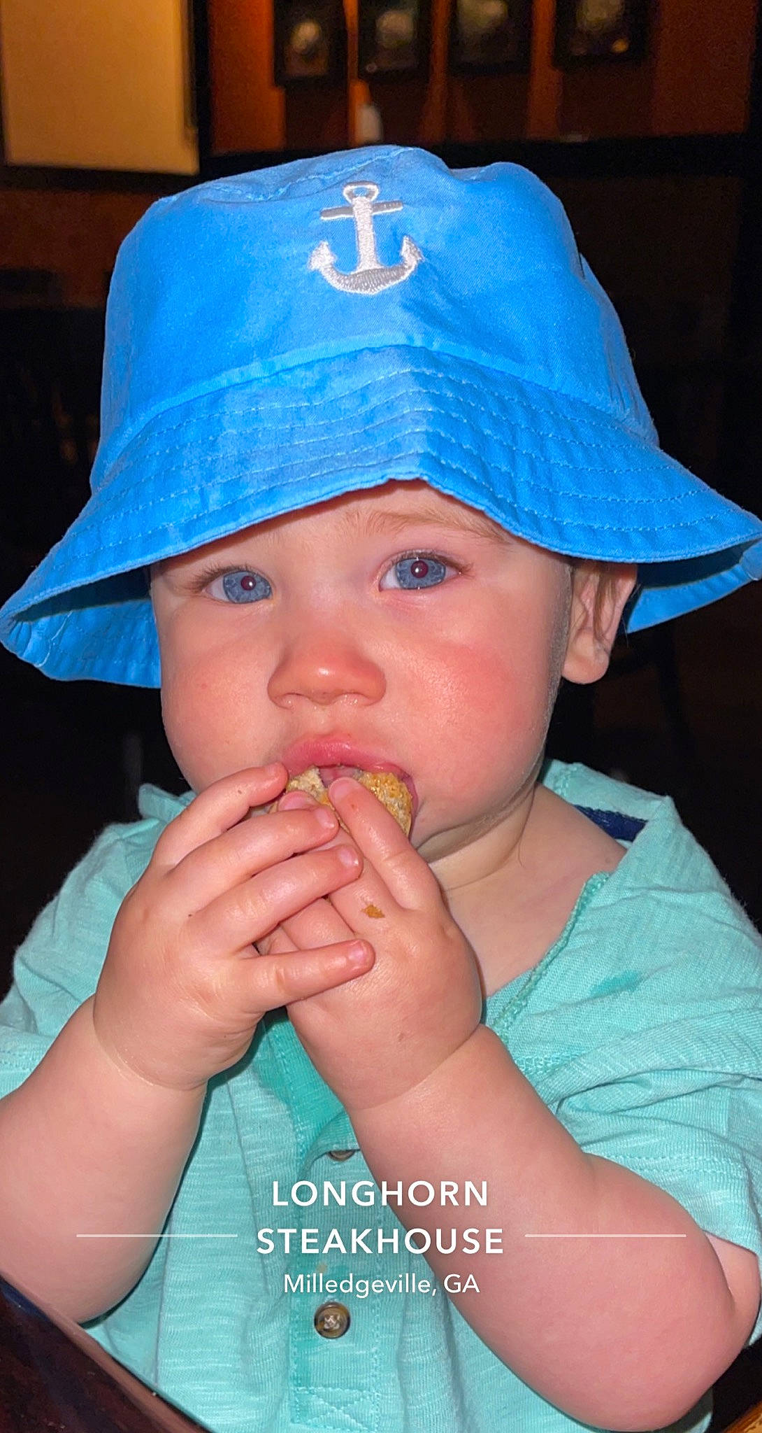 Baylor joined the competition — help win amazing prizes! baby, baby_toddler_clothing, baseball_cap, biting, blue, cap, cheek, child, chin, electric_blue, finger, fun, gesture, hand, happy, hat, headgear, headwear, lip, nose