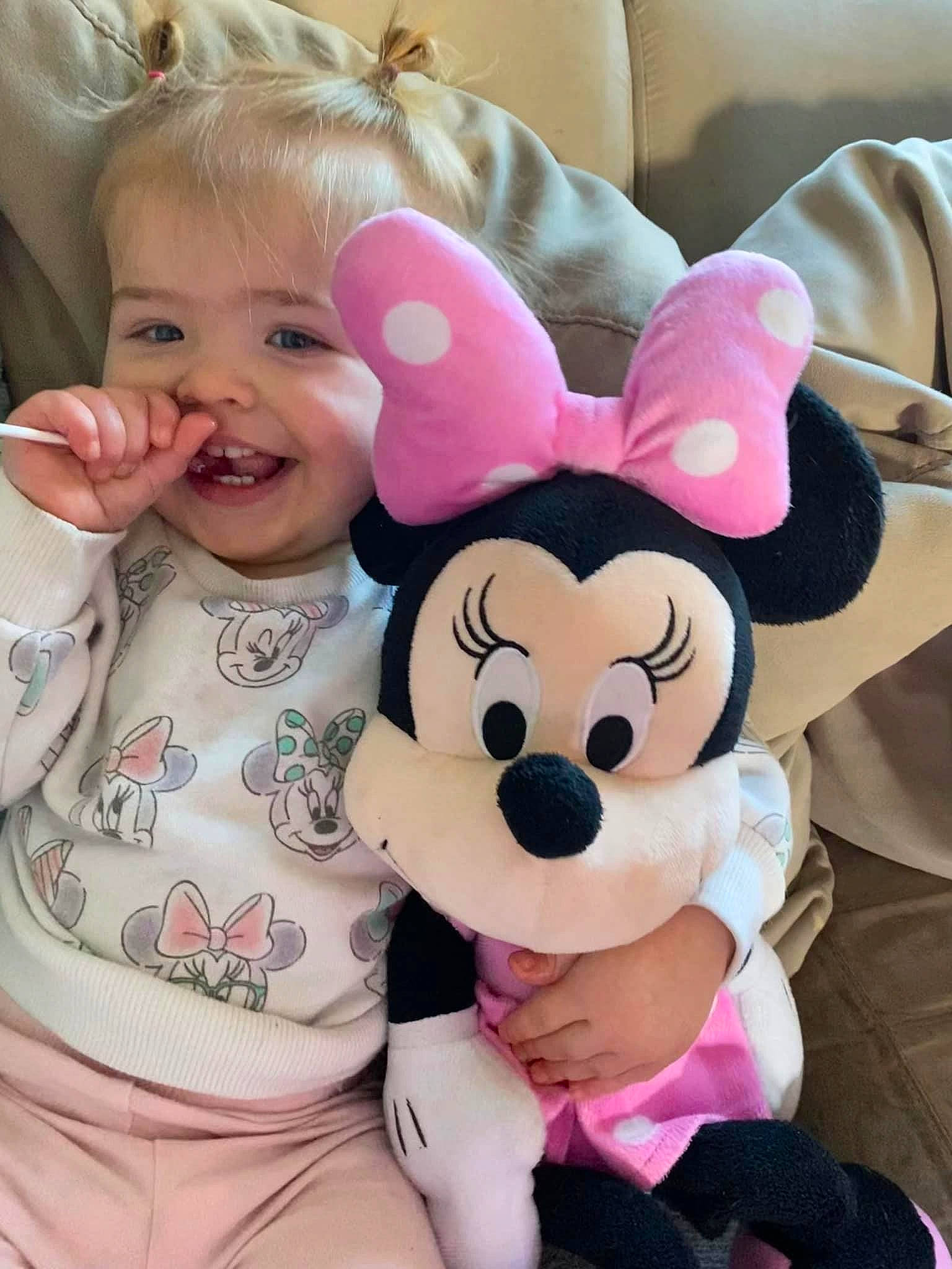 Charlotte joined the competition — help win amazing prizes! baby_toddler_clothing, cheek, child, comfort, facial_expression, finger, fun, gesture, happy, head, mammal, person, pink, skin, sleeve, smile, textile, toddler, toy, vertebrate