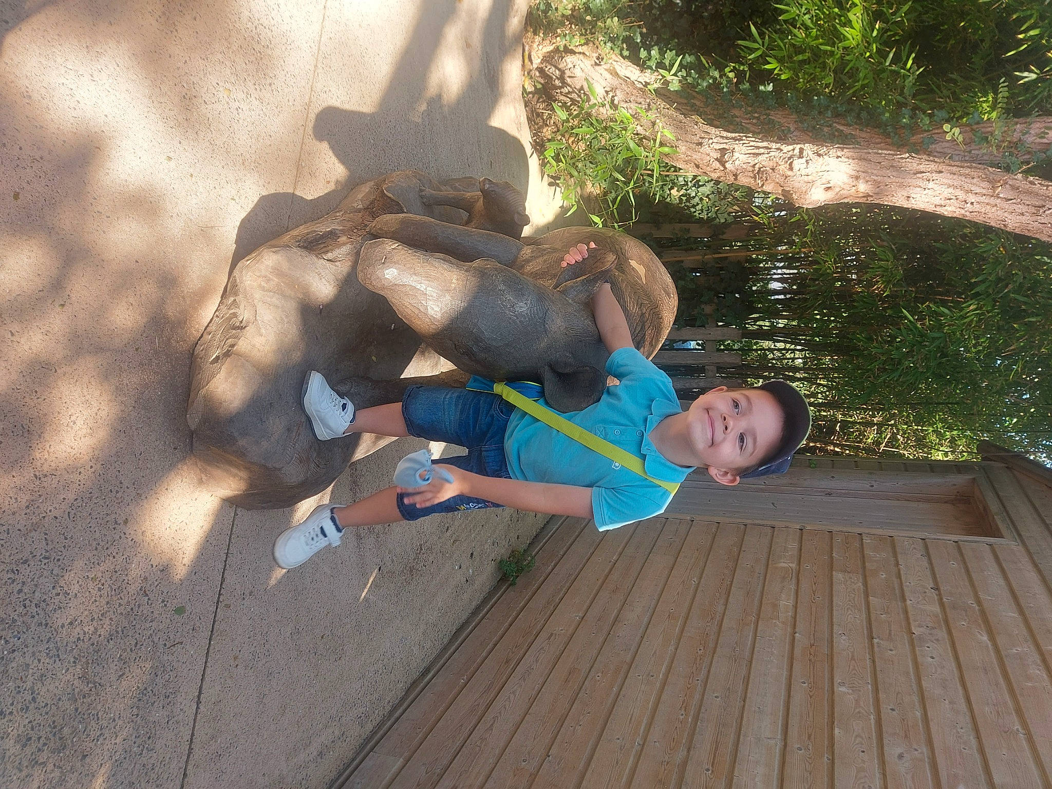 Maël participe au concours pour gagner de l'argent avec cette photo : child, deck, fun, grass, happy, hardwood, joy, leisure, people_in_nature, person, plank, plant, recreation, smile, toddler, tree, trunk, wood, wood_stain