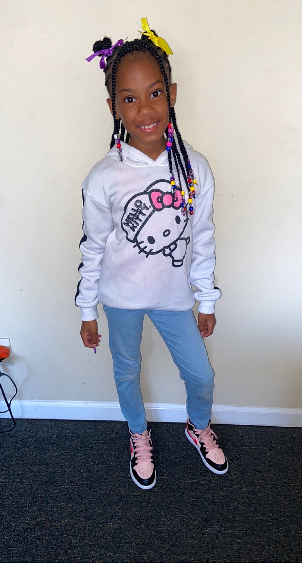 Oniya is registered to the contest to win money with this photo: denim, electric_blue, event, fashion_accessory, fashion_design, footwear, hair, jersey, joy, knee, neck, person, sandal, sleeve, smile, sneakers, sportswear, t_shirt, toddler, uniform