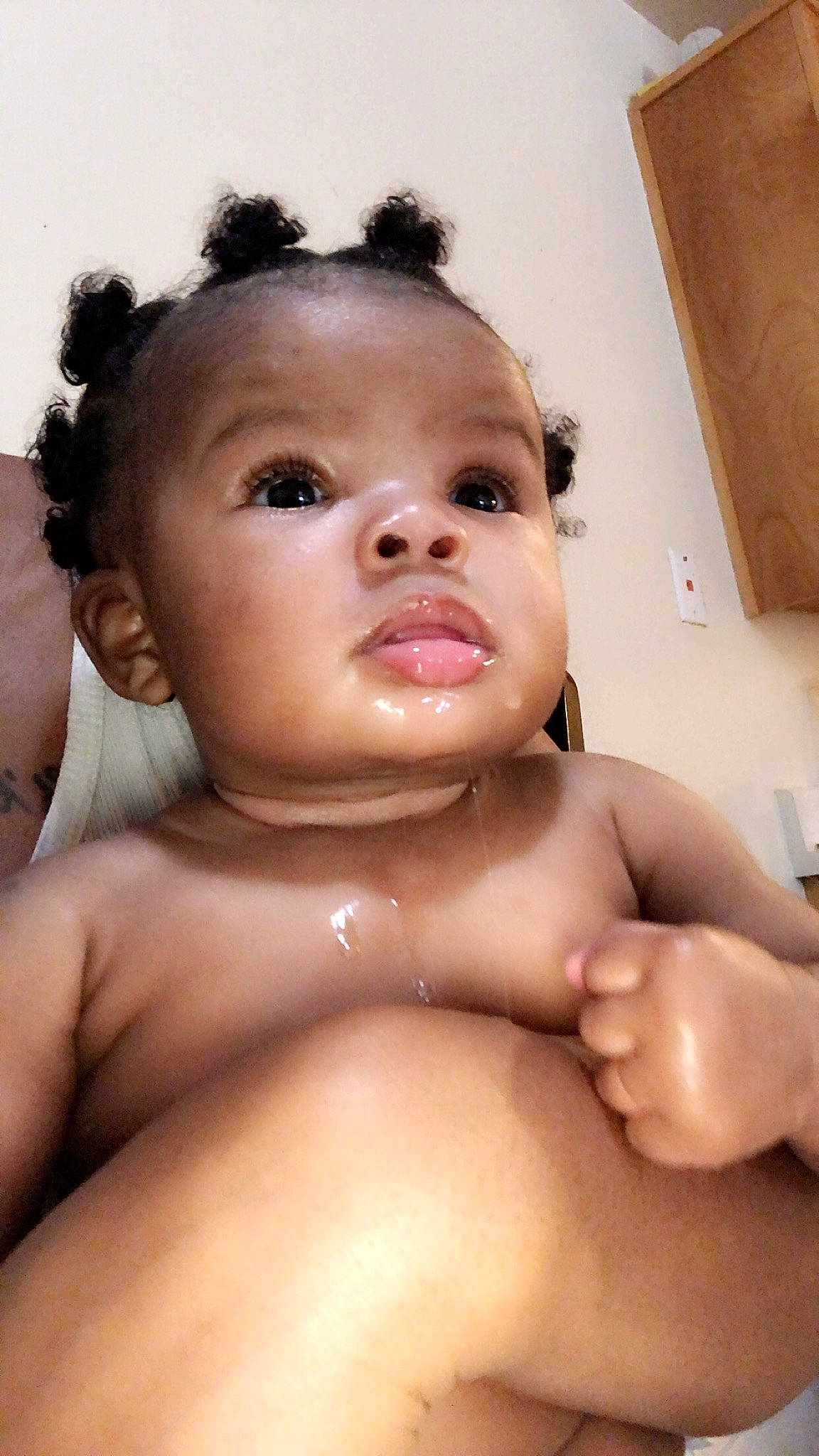 Aaniyah joined the competition — help win amazing prizes! baby_bathing, bathing, black_hair, cheek, child, close_up, face, head, lip, mouth, muscle, neck, nose, person, skin, toddler