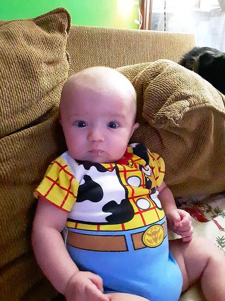 Weylin joined the competition — help win amazing prizes! baby, baby_products, baby_toddler_clothing, cheek, chest, child, comfort, couch, eye, human_leg, knee, lap, mouth, pattern, person, sitting, skin, sleeve, thigh, toddler