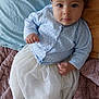 Anastasia a rejoint le concours — aidez-le/la à gagner de superbes lots ! baby, bed, blue_sweater, child, curly_hair, cute, eyes, face, hair, indoors, infant, looking_at_camera, lying_down, pillow, portrait, quilt, small_hands, soft_fabric, tights, white_skirt