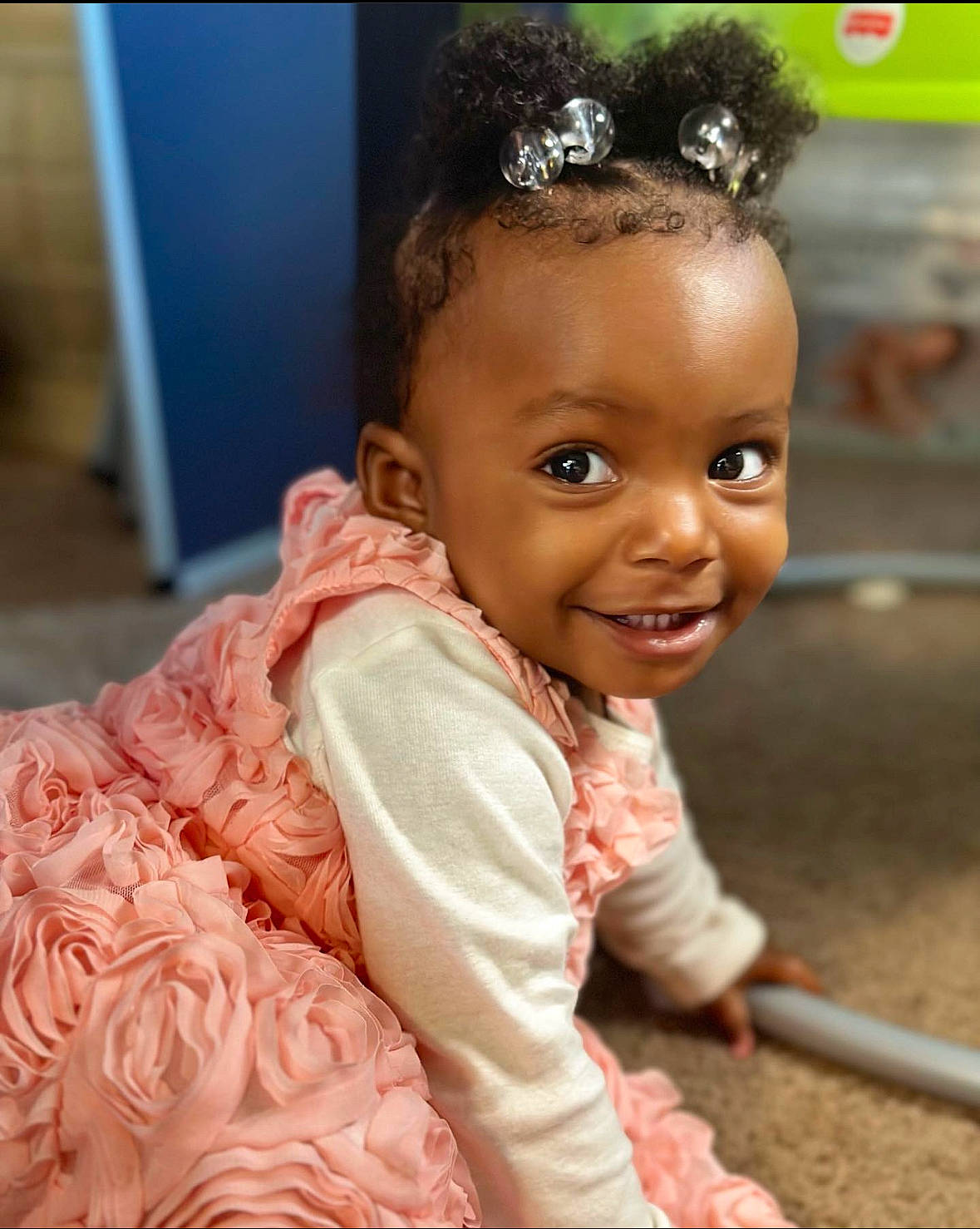 Sereniti joined the competition — help win amazing prizes! baby, baby_toddler_clothing, cheek, child, chin, facial_expression, fashion_accessory, flash_photography, flooring, fun, hairstyle, happy, head, headpiece, jewellery, mammal, organ, person, skin, smile