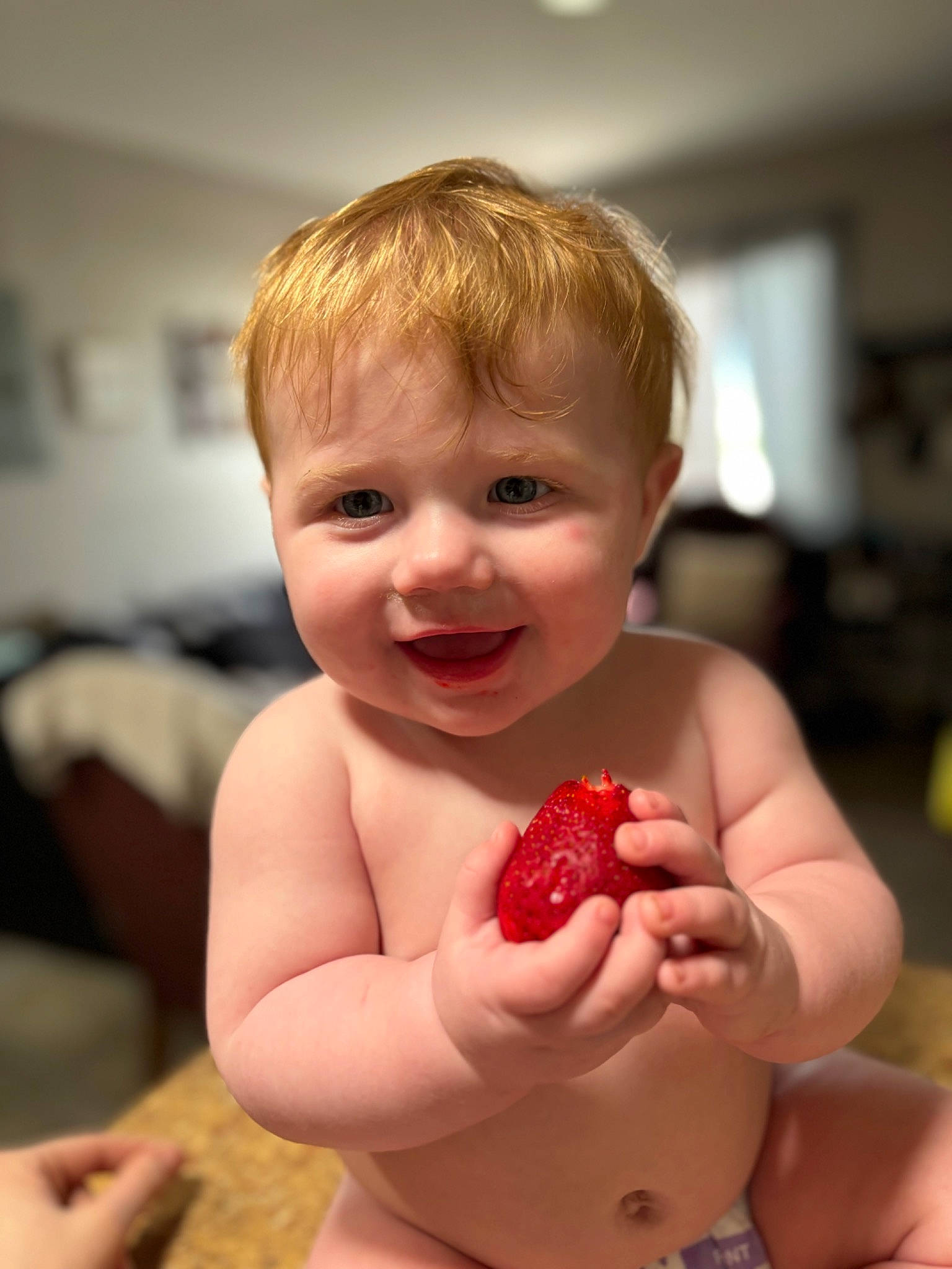 Amelia joined the competition — help win amazing prizes! baby, bathing, chest, child, eye, finger, fruit, gesture, hand, happy, head, human_body, joy, lip, neck, person, skin, smile, stomach, thumb