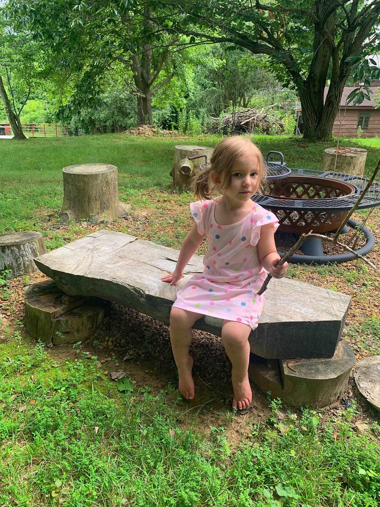 Aspyn joined the competition — help win amazing prizes! botany, fun, garden, grass, grass_family, green, groundcover, lawn, leisure, outdoor_bench, outdoor_furniture, people_in_nature, person, plant, shorts, sitting, smile, table, tree, trunk