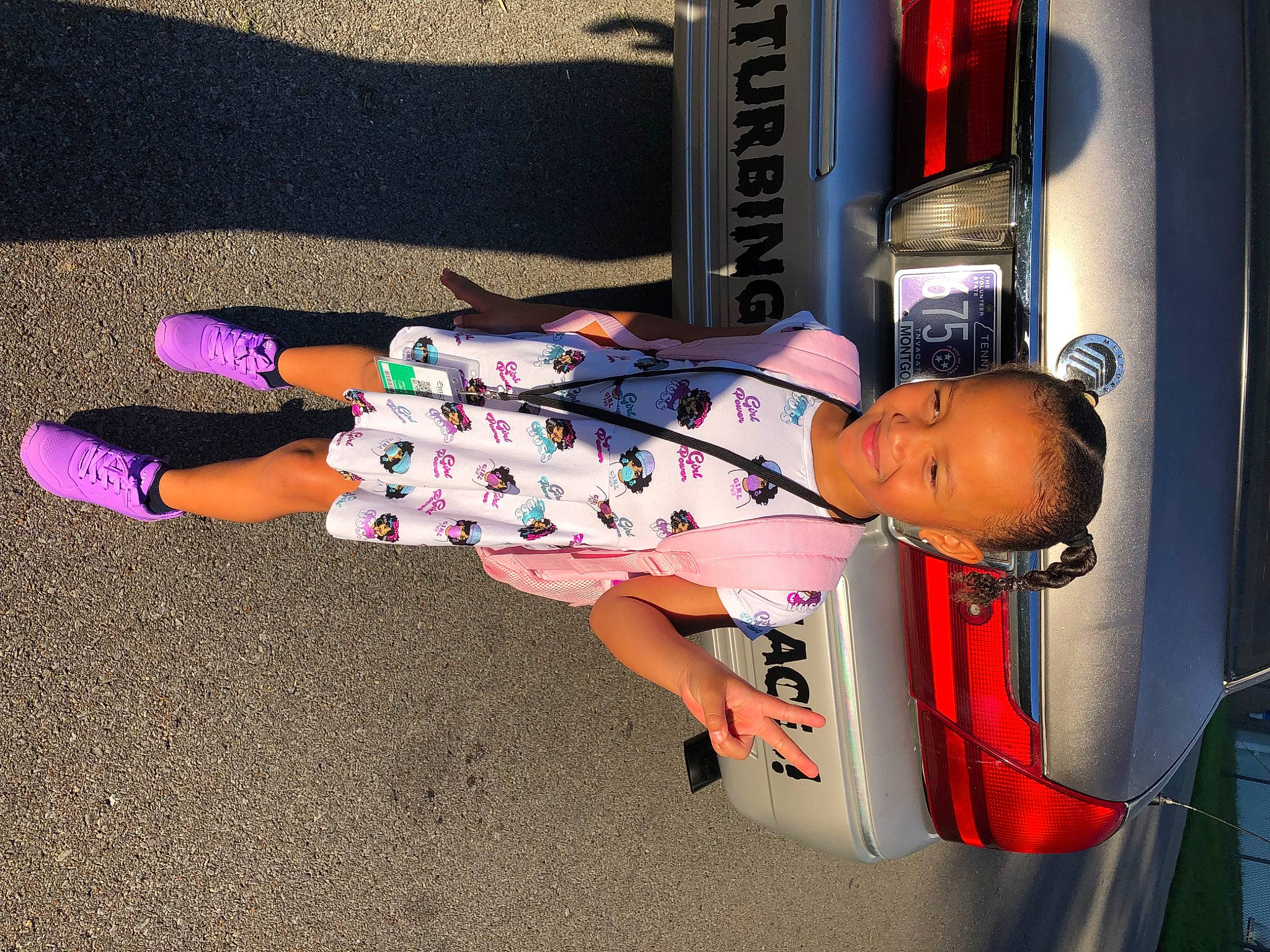 Jaliyah joined the competition — help win amazing prizes! audio_equipment, auto_part, automotive_design, automotive_exterior, automotive_lighting, bumper, child, electric_blue, fun, human_leg, joy, knee, leg, machine, motor_vehicle, person, thigh, tire, toddler, trunk