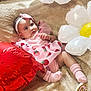 Ajooni is registered to the contest to win money with this photo: baby, infant, pink_dress, headband, balloon, inflatable_flowers, cupcake, candle, blanket, socks, cute, celebration, birthday, smiling, portrait, child, soft_texture, decorations, party, happy