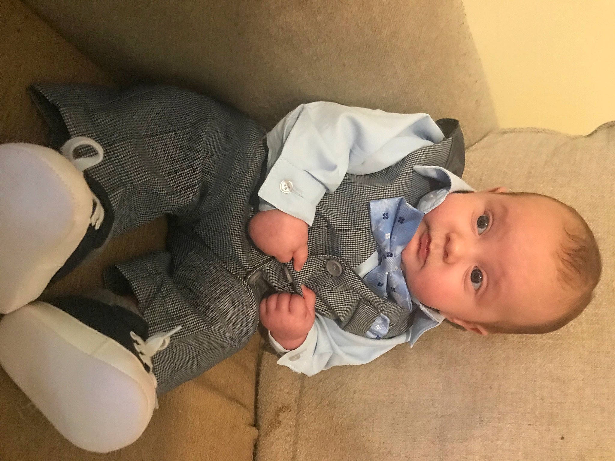 Sawyer joined the competition — help win amazing prizes! baby, baby_toddler_clothing, chair, child, comfort, finger, floor, flooring, hand, headgear, human_body, human_leg, knee, leg, mouth, person, sitting, smile, thigh, toddler