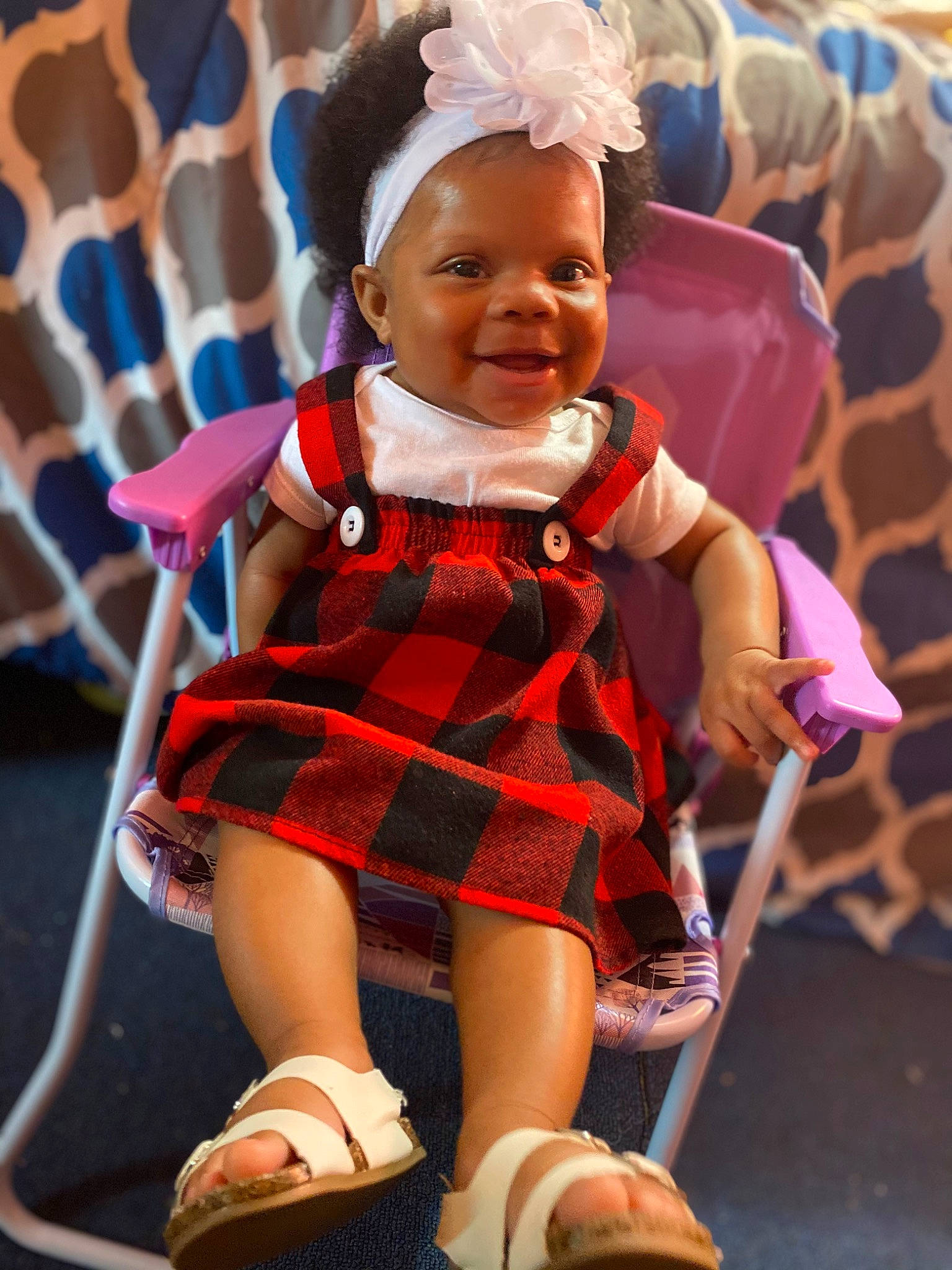 Annaliese joined the competition — help win amazing prizes! baby, baby_toddler_clothing, child, doll, dress, face, fun, happy, hat, head, joy, person, photograph, pink, purple, skin, smile, snapshot, tartan, toddler