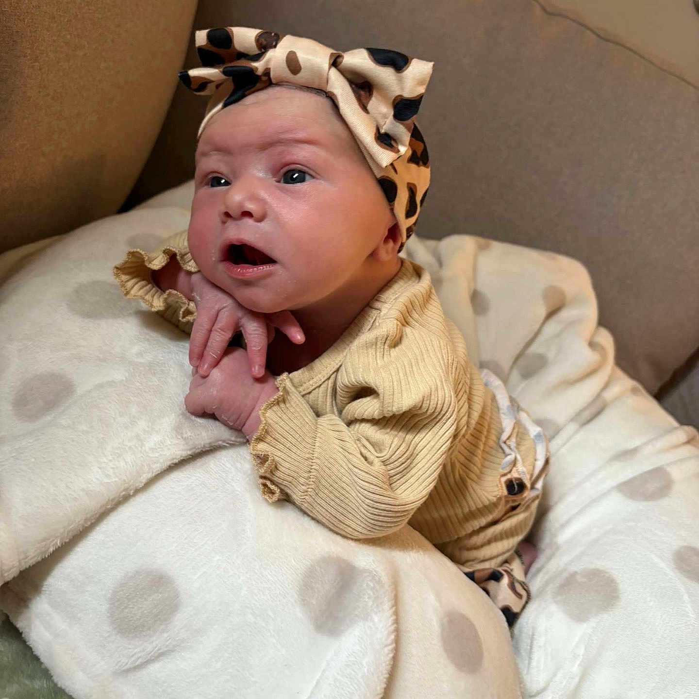 Raelynn joined the competition — help win amazing prizes! baby, blanket, face, head, person, yawning