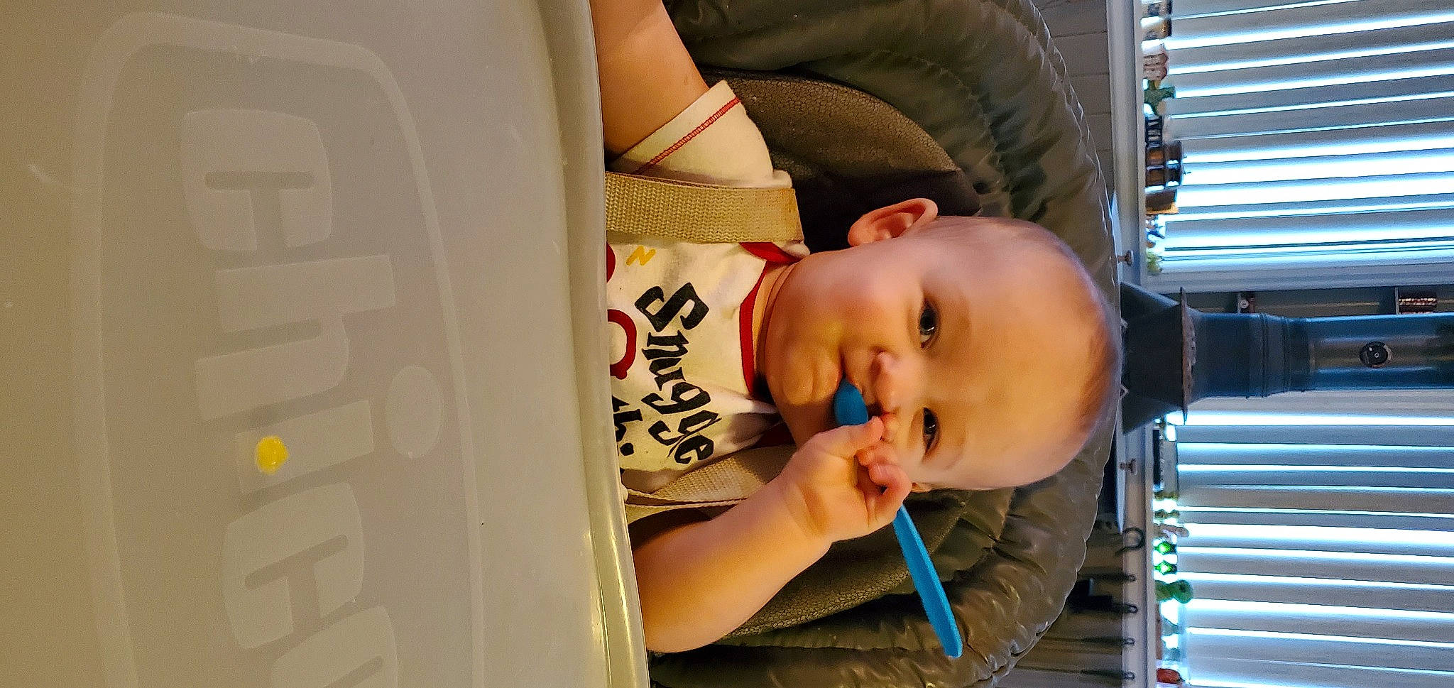 Kelton joined the competition — help win amazing prizes! baby, baby_products, baby_toddler_clothing, cheek, child, comfort, facial_expression, finger, fun, hairstyle, happy, mouth, nose, person, room, sitting, skin, smile, toddler, vehicle_door