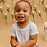 Harper joined the competition — help win amazing prizes! accessories, background, bracelet, child, clapping, curly_hair, cute, earrings, fashion, floral_skirt, flowers, happy, joyful, necklace, pink_bow, portrait, smiling, studio, toddler, white_top