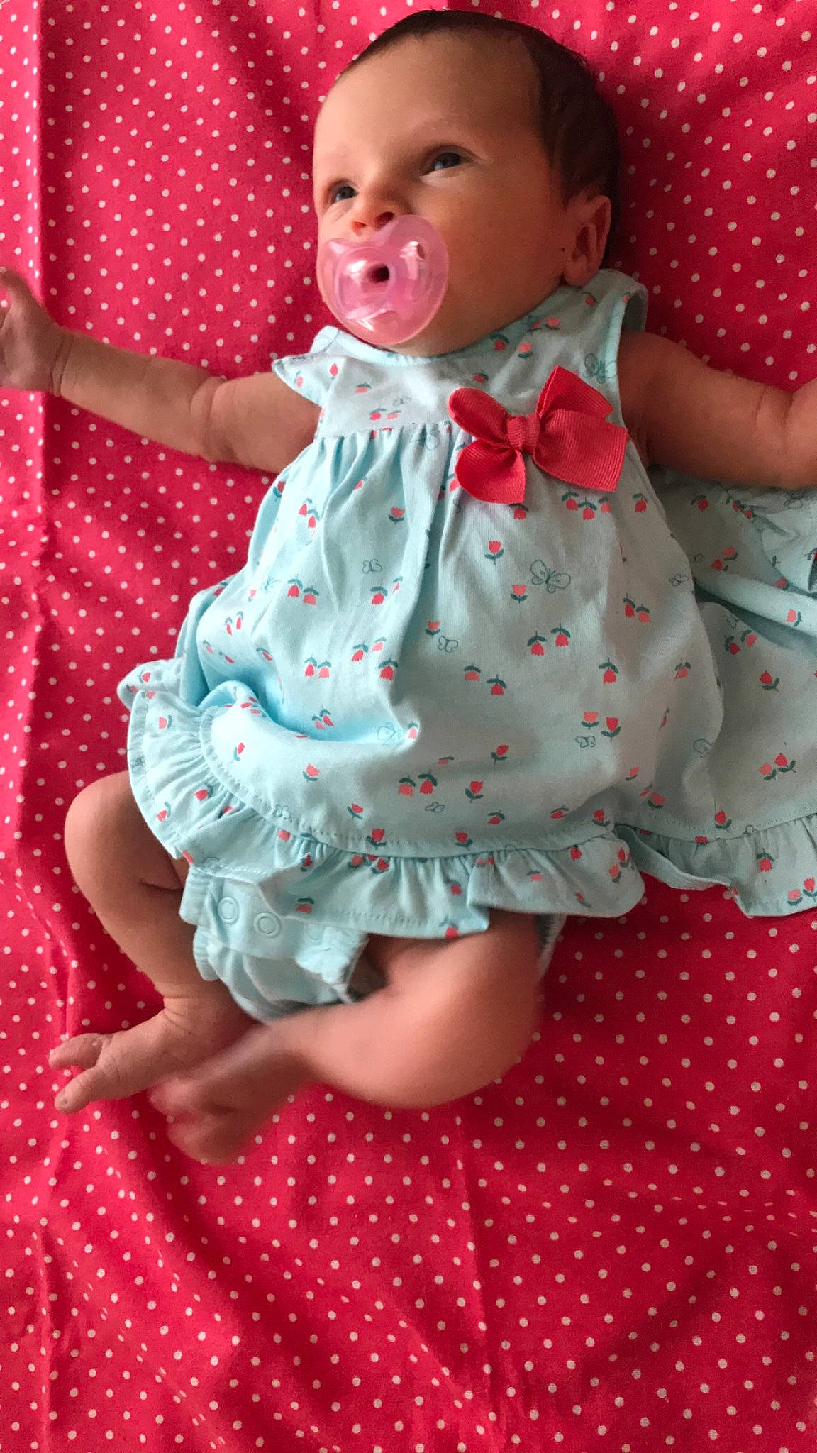 Iyanna joined the competition — help win amazing prizes! baby, baby_toddler_clothing, child, design, pattern, person, pink, polka_dot, product, textile, toddler