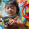 baby, child, infant, toy, play_mat, colorful, soft_toy, lying_down, cute, indoors, clothing, hand, face, expression, young_child, playtime, comfort, background, closeup, portrait