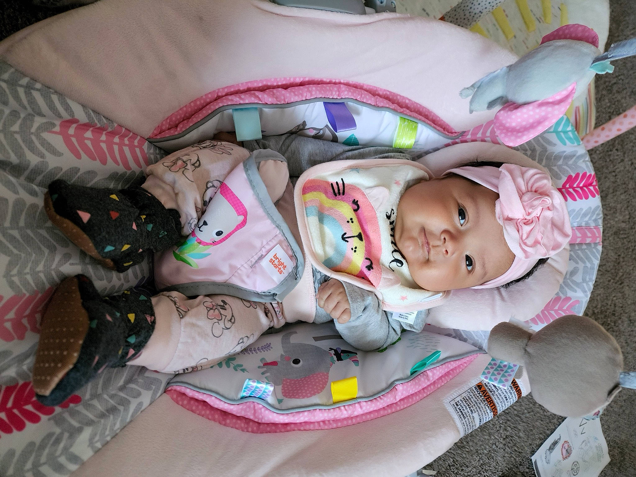 Alaïa is registered to the contest to win money with this photo: baby, baby_carriage, baby_products, baby_toddler_clothing, bedding, carmine, child, comfort, happy, headwear, linens, nap, pattern, person, pink, product, room, sleep, smile, toddler