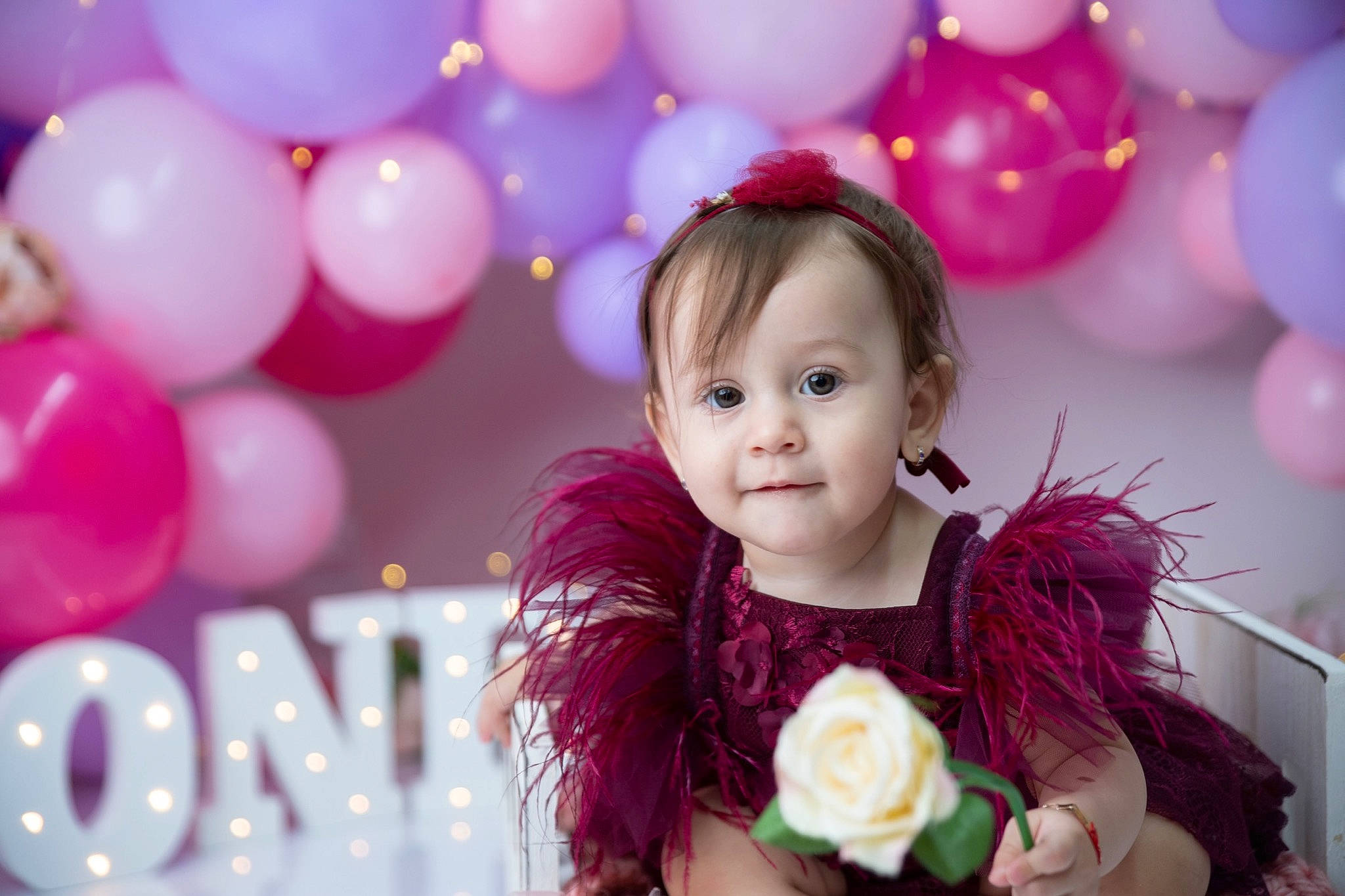 Aniya joined the competition — help win amazing prizes! balloon, beauty, child, dress, facial_expression, flash_photography, flower, fun, happy, joy, magenta, organ, person, petal, photograph, pink, purple, skin, toddler, violet