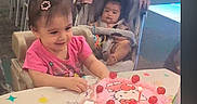 Liliana joined the competition — help win amazing prizes! child, birthday_cake, hello_kitty, pink_cake, cherries, candle, stroller, table, party, smiling, baby, high_chair, indoor, celebration, chairs, person, happy, toy, clothing, hair_clip