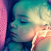 Hayden joined the competition — help win amazing prizes! baby, child, sleeping, profile, closeup, face, eyelashes, cheek, blanket, pink, ruffle, arm, skin, hair, ear, soft_texture, nap, peaceful, portrait, cozy