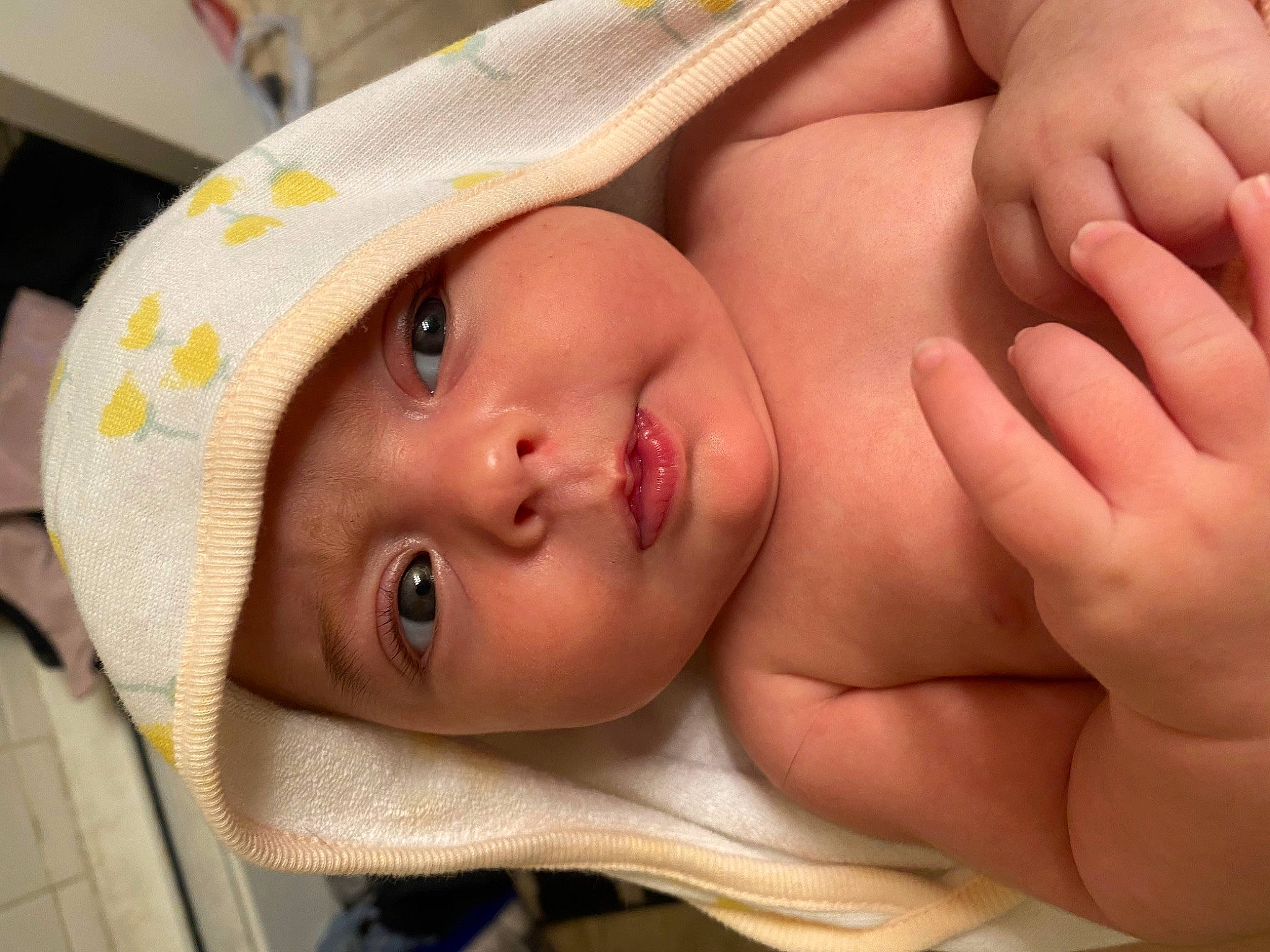 Eliza joined the competition — help win amazing prizes! baby, baby_safety, cheek, child, comfort, eye, eyebrow, eyelash, face, facial_expression, gesture, head, headwear, human_body, linens, lip, mouth, nose, person, skin
