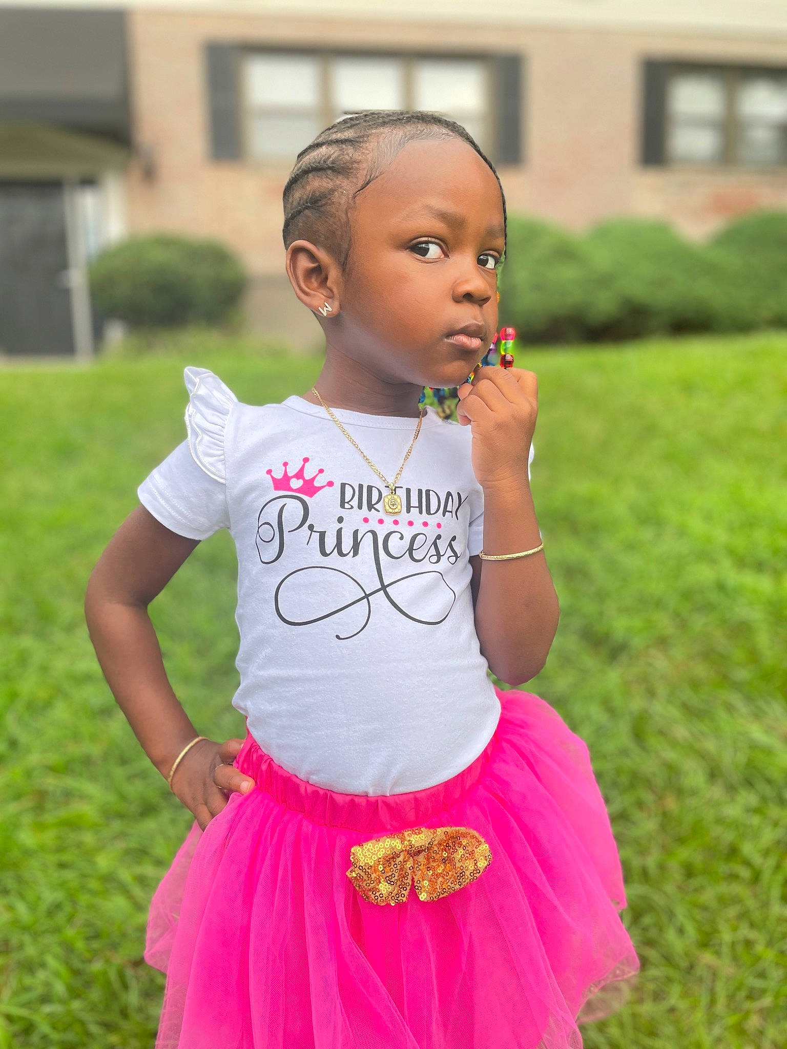 Madyson joined the competition — help win amazing prizes! baby_toddler_clothing, eye, face, fun, grass, hair, happy, head, leisure, magenta, neck, person, pink, plant, recreation, sleeve, street_fashion, summer, t_shirt, toddler