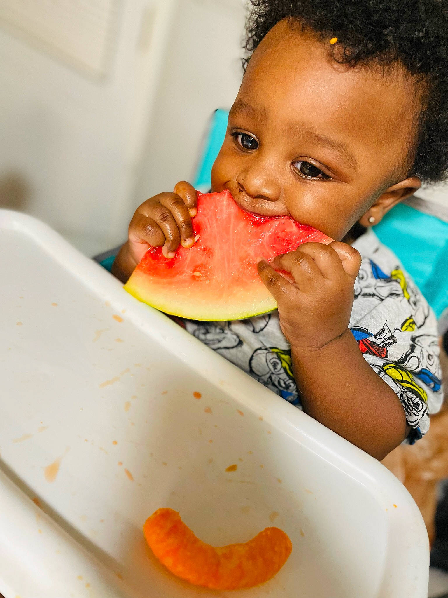 Kaidyn Blackburn is registered to the contest to win money with this photo: baby, biting, child, citrullus, cuisine, facial_expression, finger, food, food_craving, fruit, fun, hand, melon, natural_foods, nose, person, produce, sweetness, toddler, vegetable