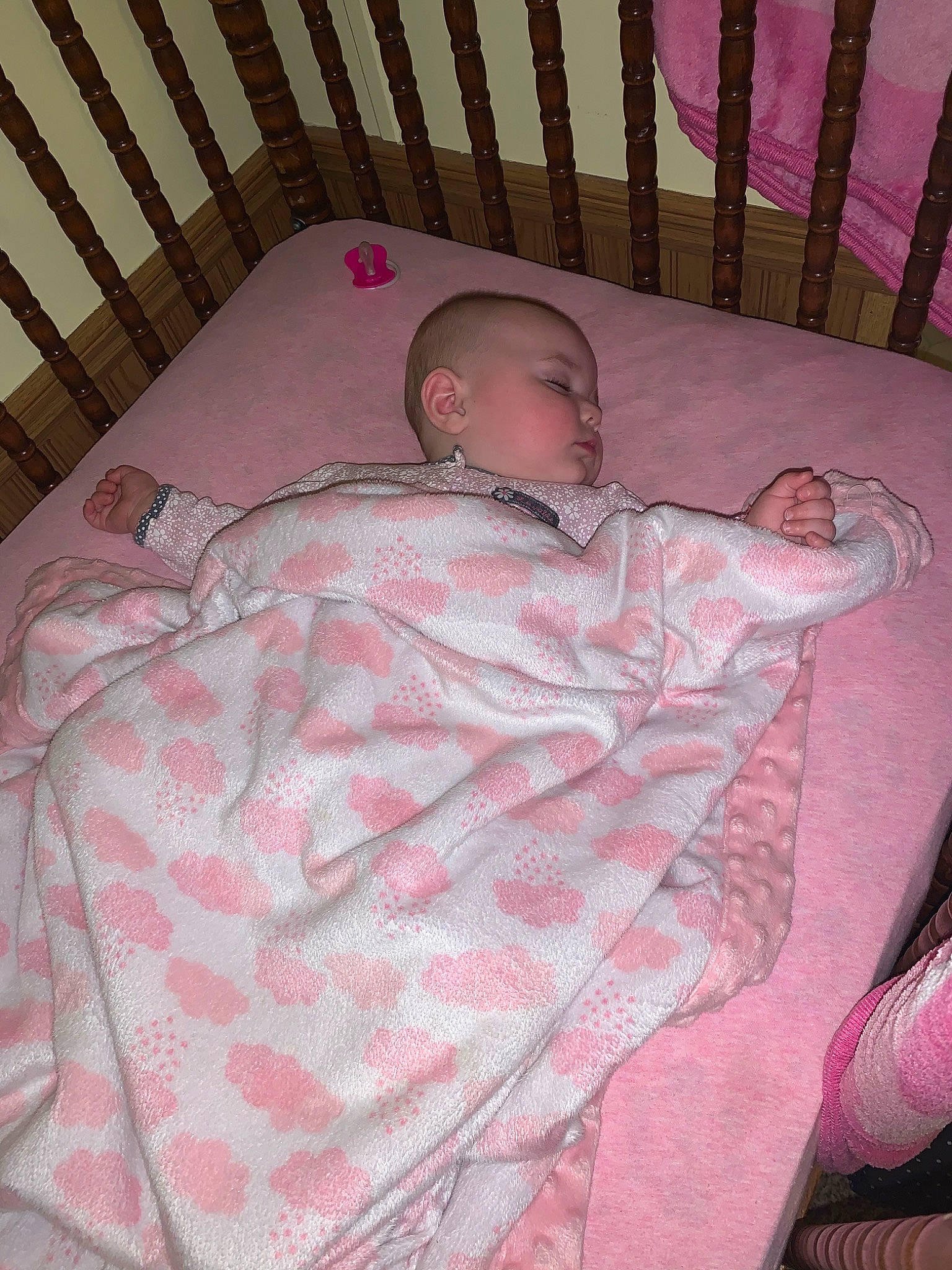 Kaisley is registered to the contest to win money with this photo: baby, bed, bedding, bedtime, blanket, child, furniture, infant_bed, linens, person, pink, product, sleep, textile, toddler