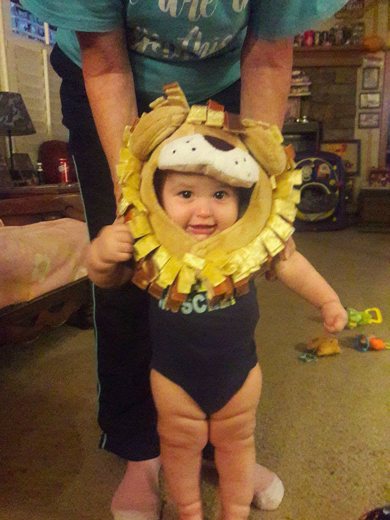 Camron is registered to the contest to win money with this photo: arm, child, costume, headwear, joy, leg, person, product, toddler, yellow