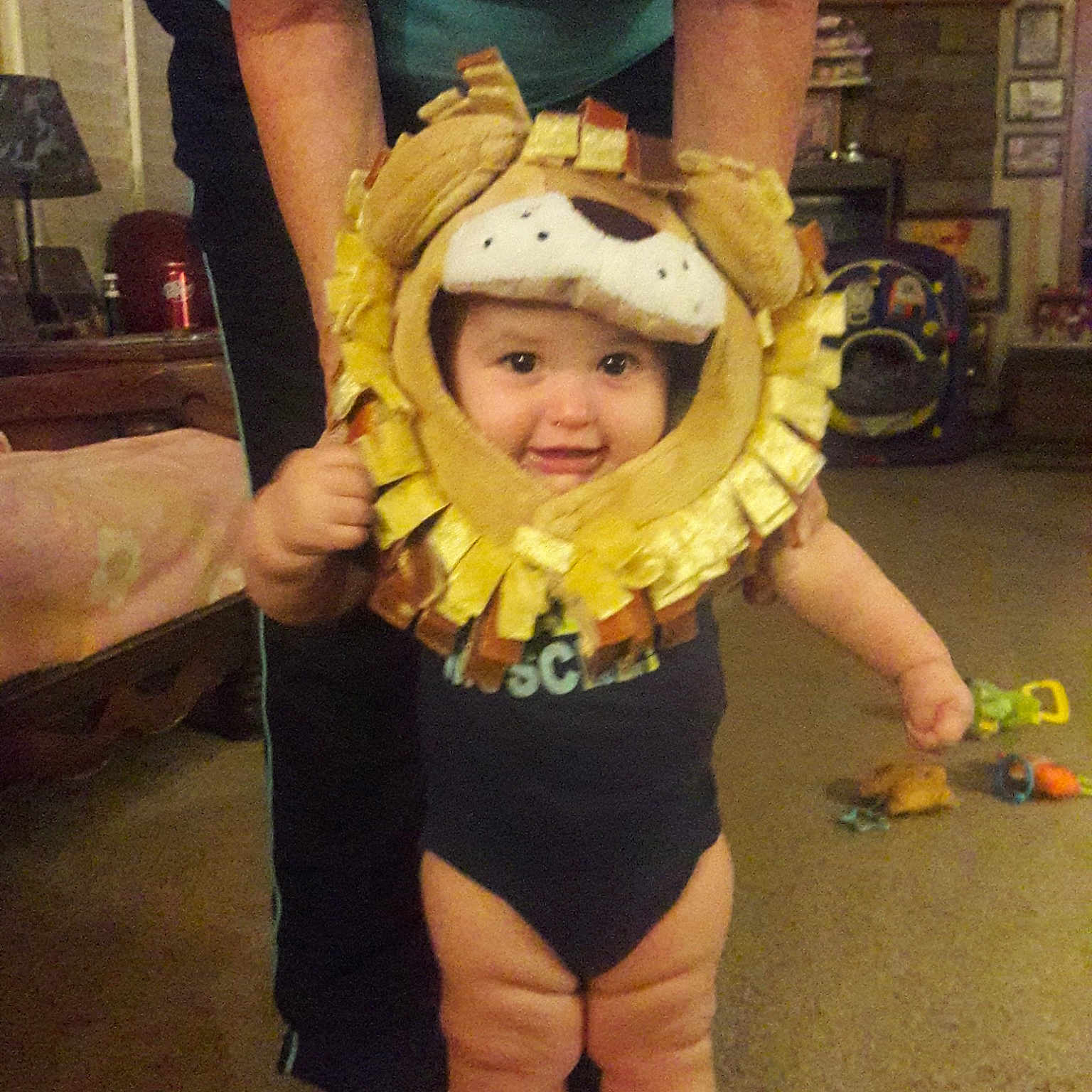 Camron is registered to the contest to win money with this photo: arm, child, costume, headwear, joy, leg, person, product, toddler, yellow
