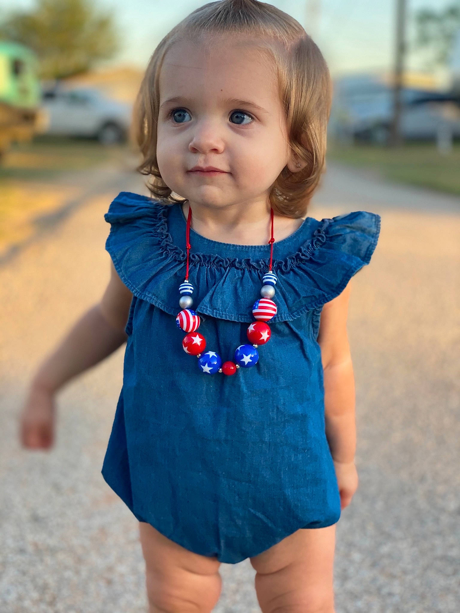 Kynleigh joined the competition — help win amazing prizes! baby, blue, child, child_model, clothing, denim, dress, electric_blue, fashion_accessory, neck, pattern, person, red, ruffle, shoulder, skin, sleeve, summer, textile, toddler