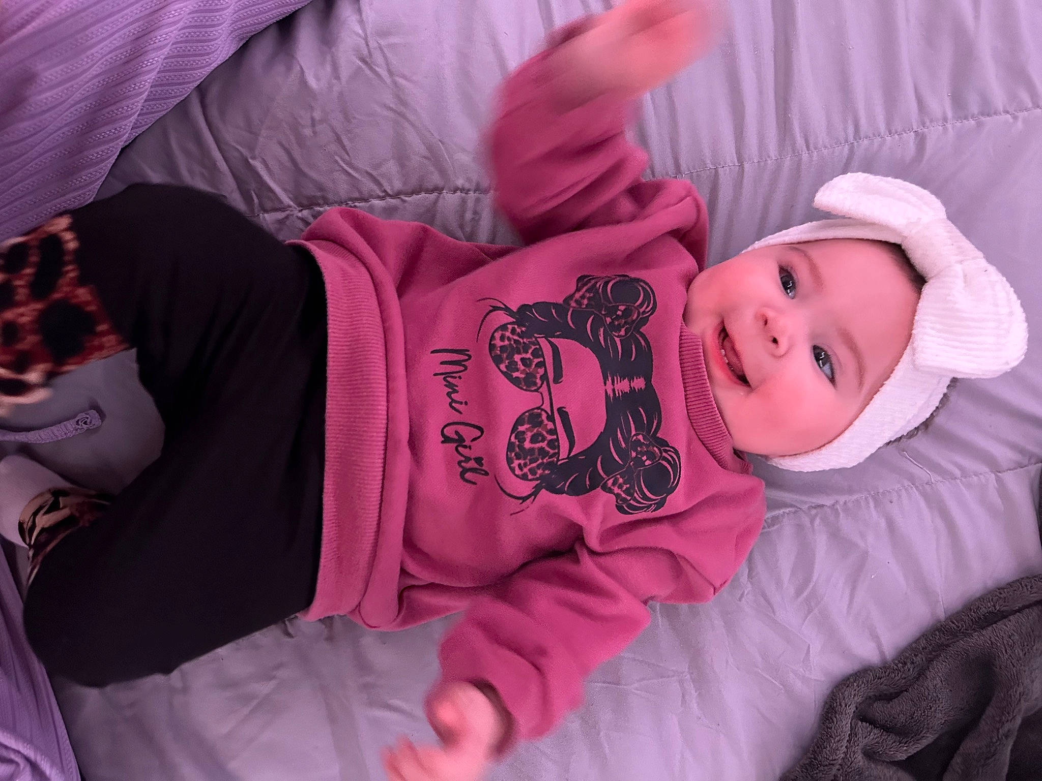 Summer joined the competition — help win amazing prizes! baby, baby_products, baby_toddler_clothing, beauty, cheek, child, comfort, fun, happy, hat, headwear, magenta, outerwear, person, pink, purple, sleeve, smile, textile, toddler