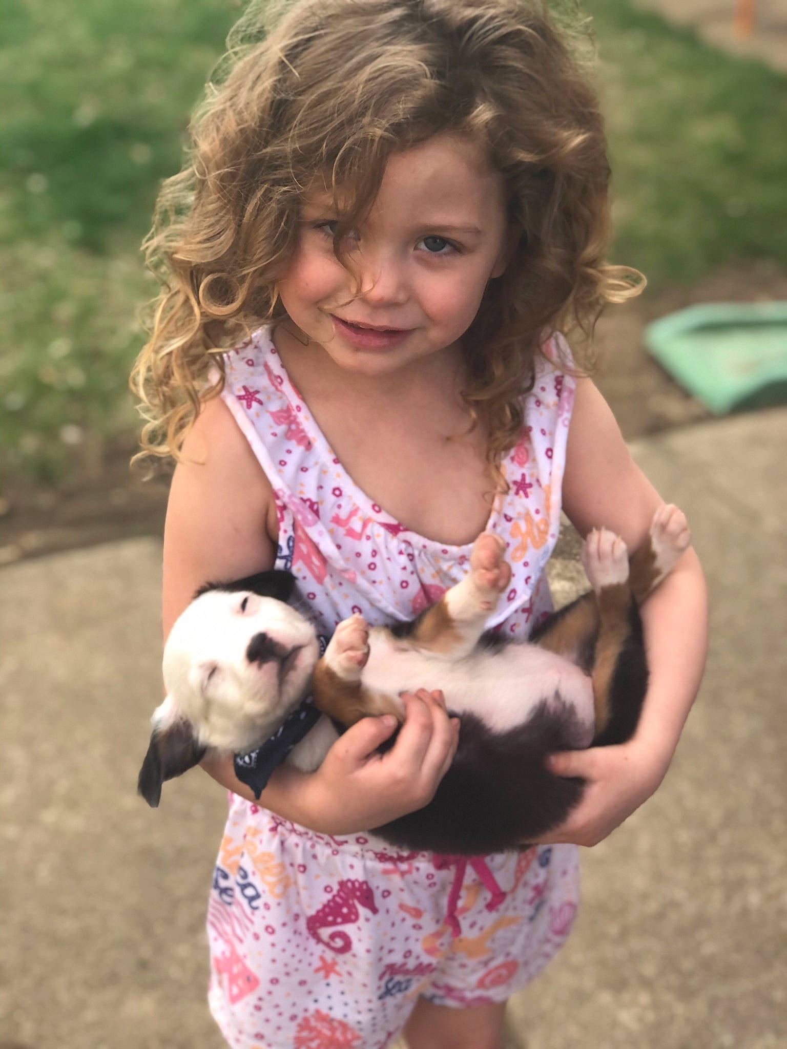 Carlee is registered to the contest to win money with this photo: arm, baby_toddler_clothing, beauty, companion_dog, doll, face, facial_expression, fawn, grass, green, hand, happy, joy, people_in_nature, person, pink, plant, skin, smile, summer