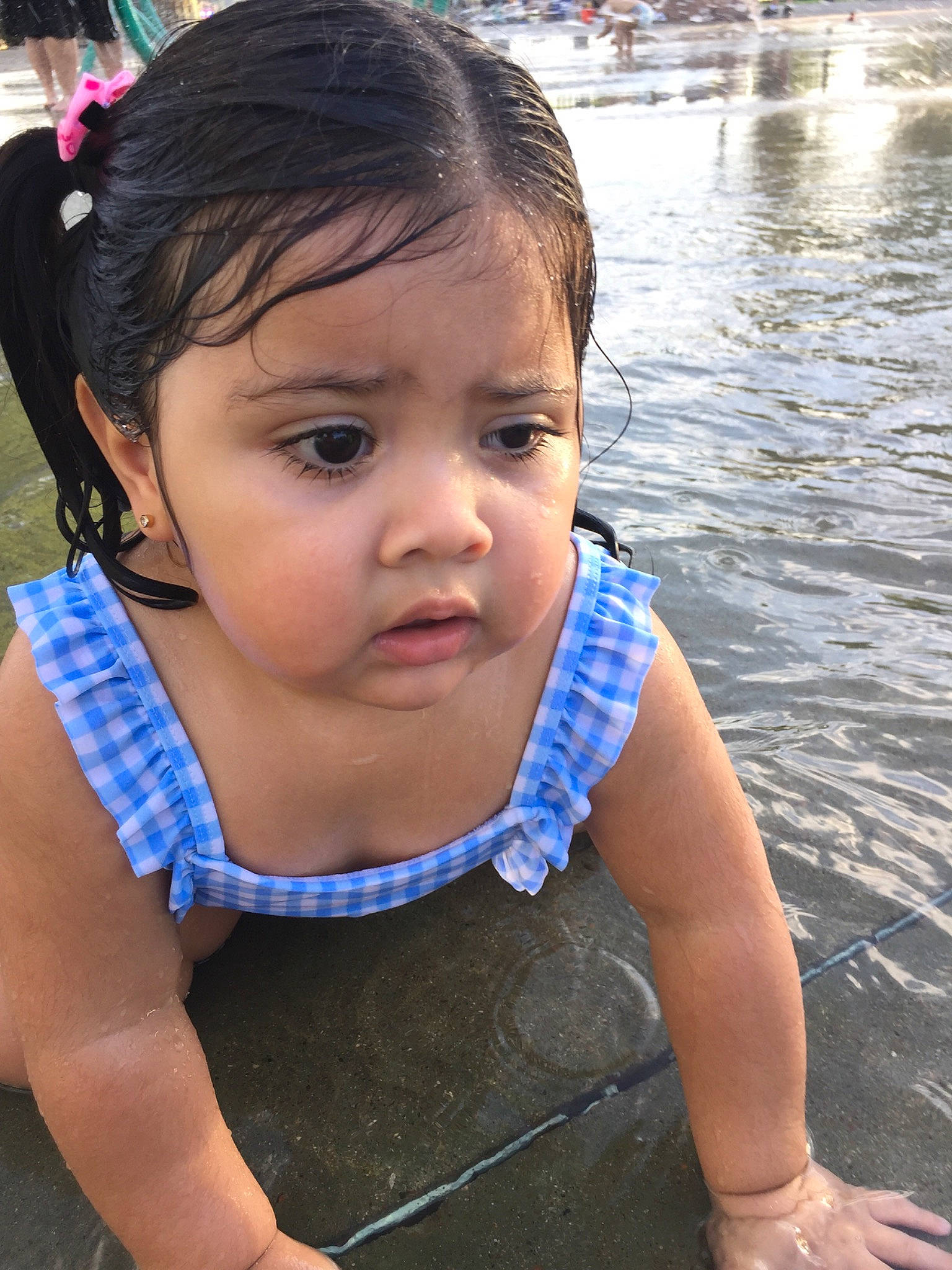 Monique joined the competition — help win amazing prizes! black_hair, cheek, child, face, neck, person, skin, smile, summer, toddler, vacation, water