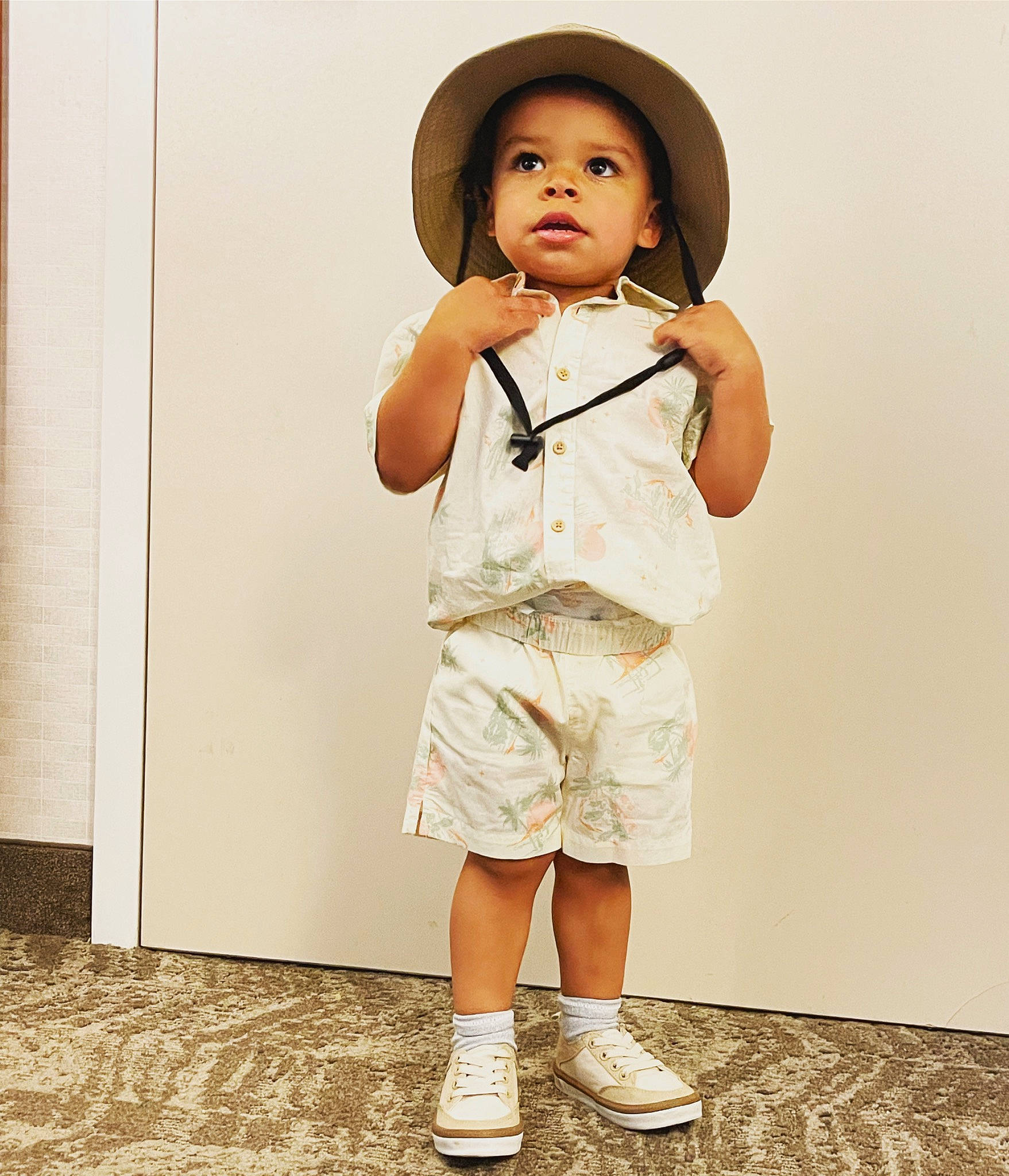 Vito joined the competition — help win amazing prizes! baby_toddler_clothing, cool, face, fashion_design, flash_photography, gesture, happy, hat, human_leg, knee, lip, neck, outerwear, pattern, person, shorts, sleeve, standing, sun_hat, t_shirt
