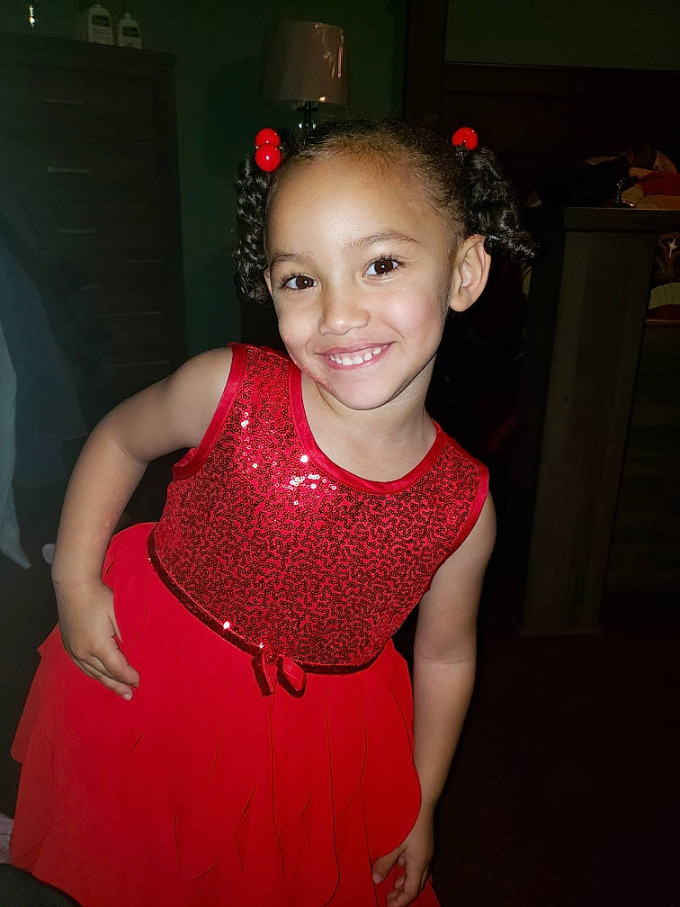 A'Myah joined the competition — help win amazing prizes! beauty, brown_hair, clothing, costume, dancer, day, dress, facial_expression, fashion, fun, girl, hair, hairstyle, human_hair_color, joy, lady, person, red, shoulder, skin