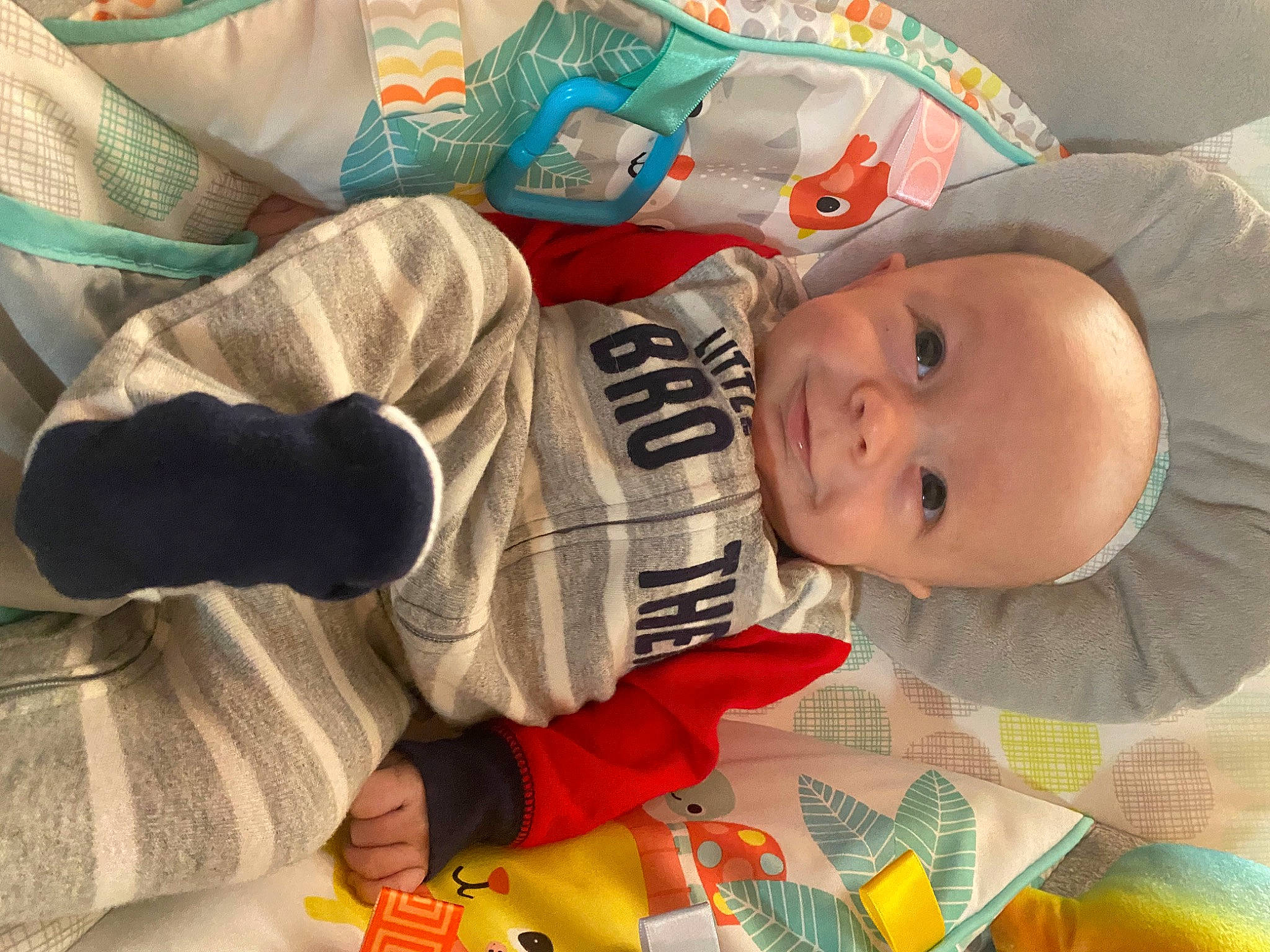 Benjamin joined the competition — help win amazing prizes! baby, baby_products, baby_toddler_clothing, cheek, child, comfort, eye, facial_expression, finger, green, head, linens, mouth, nose, person, skin, sleeve, smile, textile, toddler