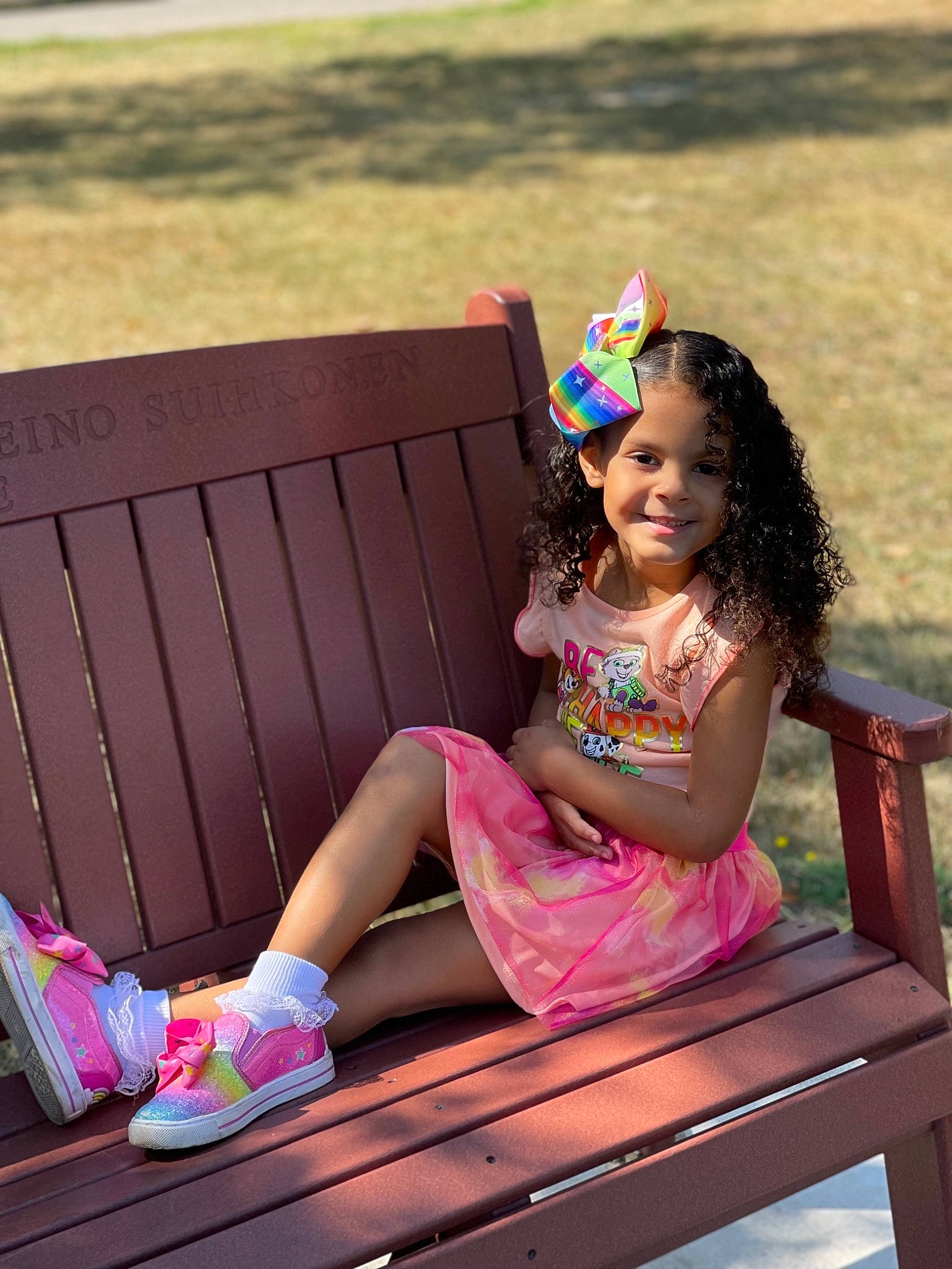 Amunah joined the competition — help win amazing prizes! facial_expression, fun, grass, hairstyle, happy, joy, leg, leisure, magenta, morning, outdoor_furniture, people_in_nature, person, photograph, pink, plant, purple, smile, summer, sunlight