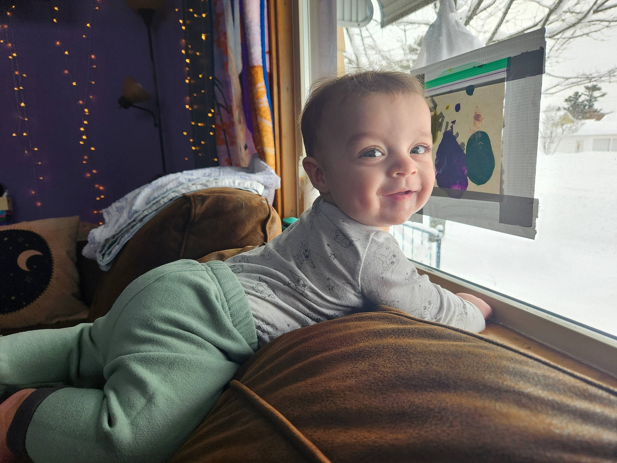 Zavian joined the competition — help win amazing prizes! baby, chair, child, comfort, curtain, facial_expression, flooring, fun, human, lap, leisure, person, room, sitting, smile, standing, t_shirt, toddler, tree, vacation