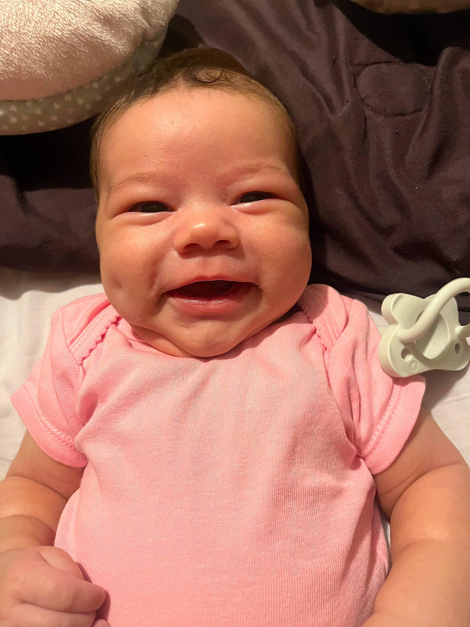 Brielle joined the competition — help win amazing prizes! baby, baby_toddler_clothing, cheek, chin, comfort, eye, eyebrow, face, gesture, happy, head, iris, lip, mouth, neck, nose, person, pink, skin, sleeve