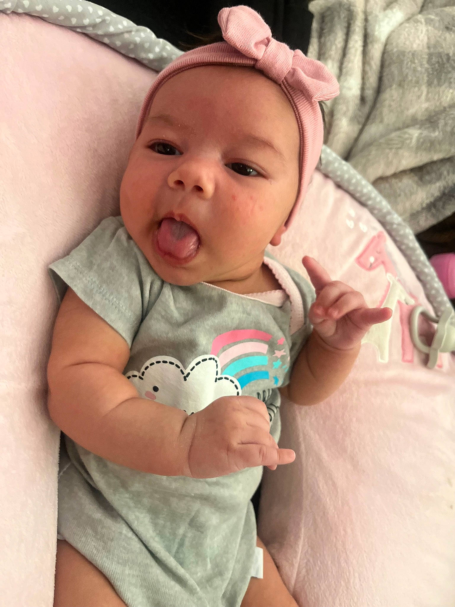 Brielle joined the competition — help win amazing prizes! baby, baby_products, baby_toddler_clothing, cheek, child, comfort, eye, eyelash, finger, happy, iris, linens, lip, mouth, neck, person, pink, sitting, skin, sleeve