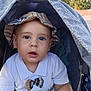 Gabriel a rejoint le concours — aidez-le/la à gagner de superbes lots ! baby, blanket, blue_eyes, bow_tie, child, curious, cute, daylight, hat, infant, outdoor, person, plaid, portrait, seat, stroller, sunlight, toy, white_shirt, young_child