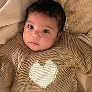 Ada participe au concours pour gagner de l'argent avec cette photo : adorable, baby, blanket, child, closeup, cozy, cute, eyes, face, heart, indoor, infant, knitwear, lying_down, person, portrait, soft, sweater, warm, young