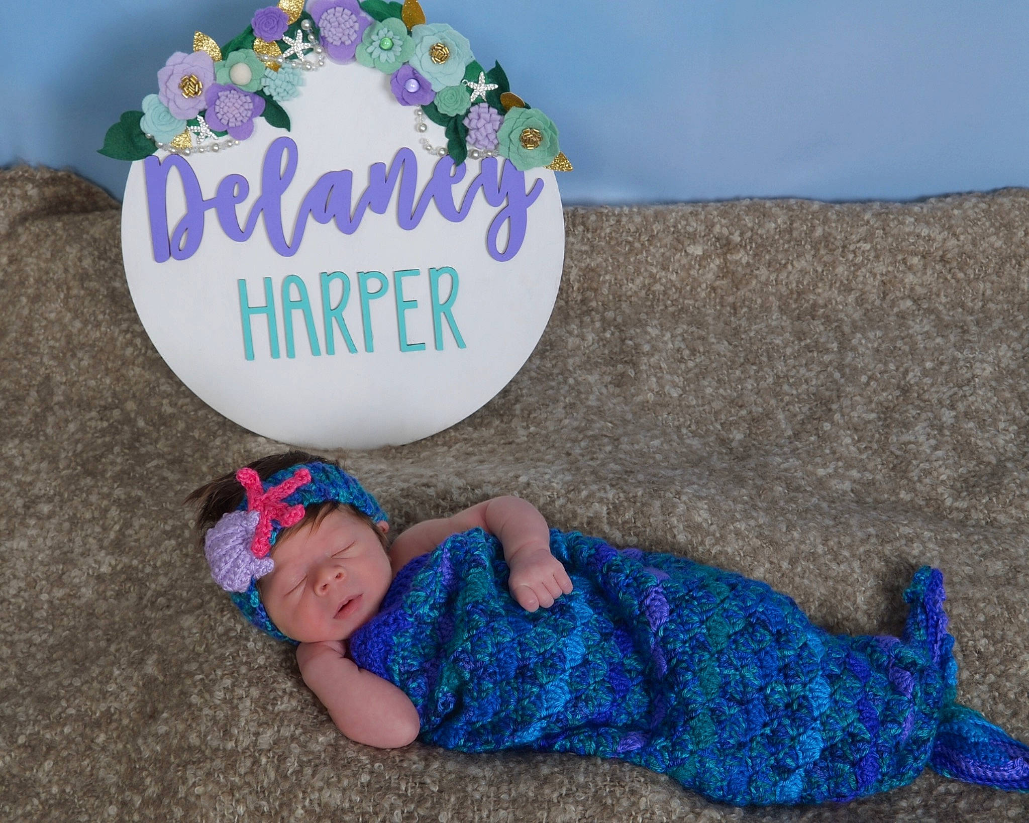 Delaney  joined the competition — help win amazing prizes! art, baby, baby_toddler_clothing, blue, child, crochet, fawn, fictional_character, fun, headgear, knitting, mermaid, person, play, purple, textile, toddler, vacation
