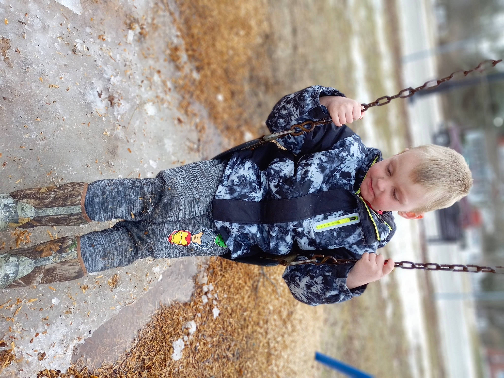 Mason is registered to the contest to win money with this photo: adventure, child, fun, happy, leisure, people_in_nature, person, play, recreation, rock, rope, soil, street_fashion, toddler, tree, wood