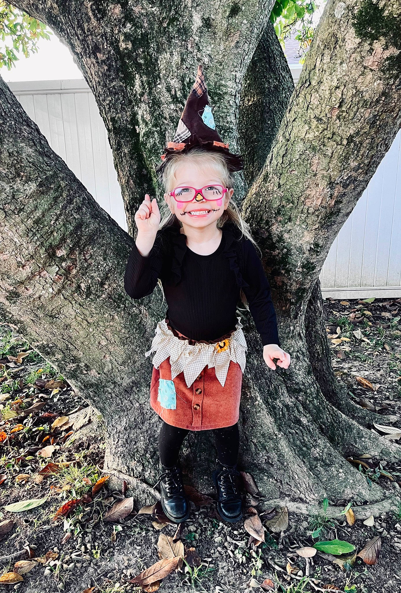 Austyn joined the competition — help win amazing prizes! branch, costume, deciduous, eye, eyewear, forest, glasses, grass, happy, joy, people_in_nature, person, personal_protective_equipment, plant, recreation, soil, t_shirt, toddler, tree, trunk