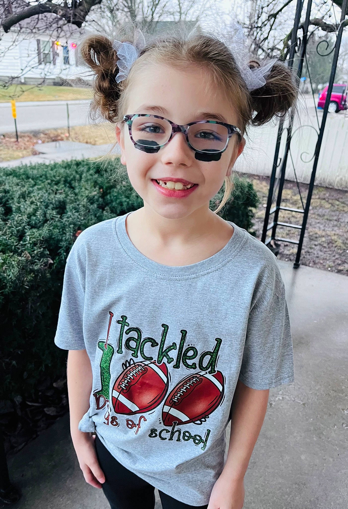 Olivia joined the competition — help win amazing prizes! eyewear, face, facial_expression, glasses, goggles, hairstyle, happy, joy, lip, neck, outerwear, person, plant, shoulder, skin, sleeve, smile, sunglasses, t_shirt, tree