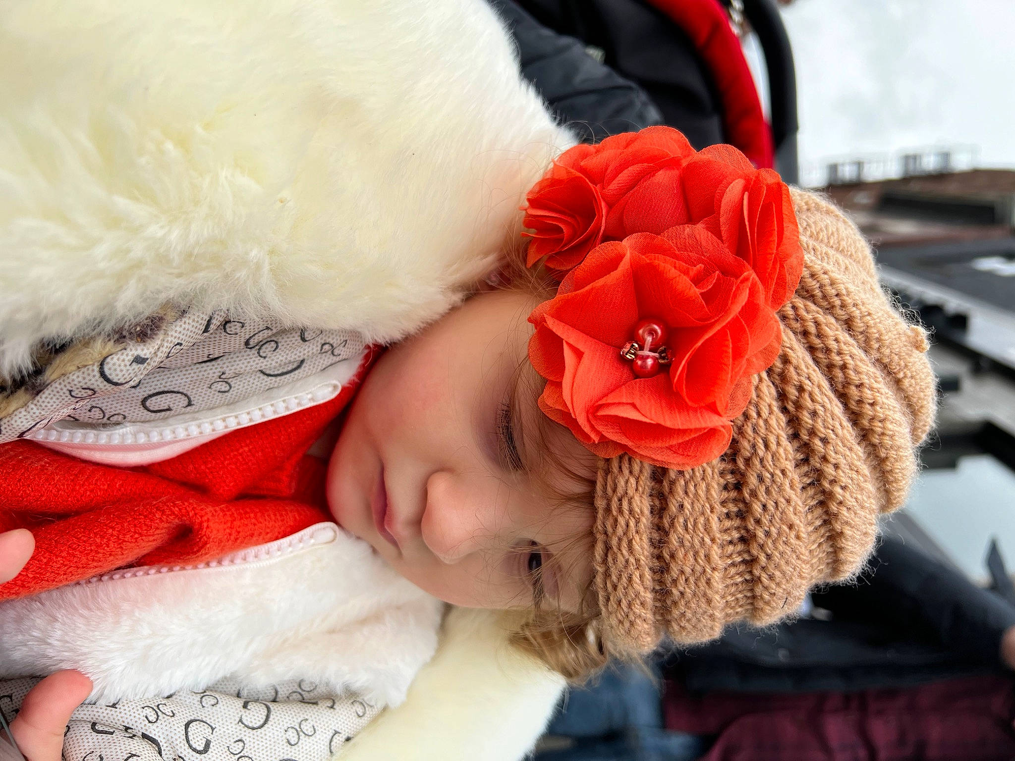 Fotini joined the competition — help win amazing prizes! baby, baby_sleeping, baby_toddler_clothing, cap, comfort, costume_hat, eyelash, flower, happy, hat, headgear, headwear, knit_cap, lip, nose, orange, person, petal, product, skin