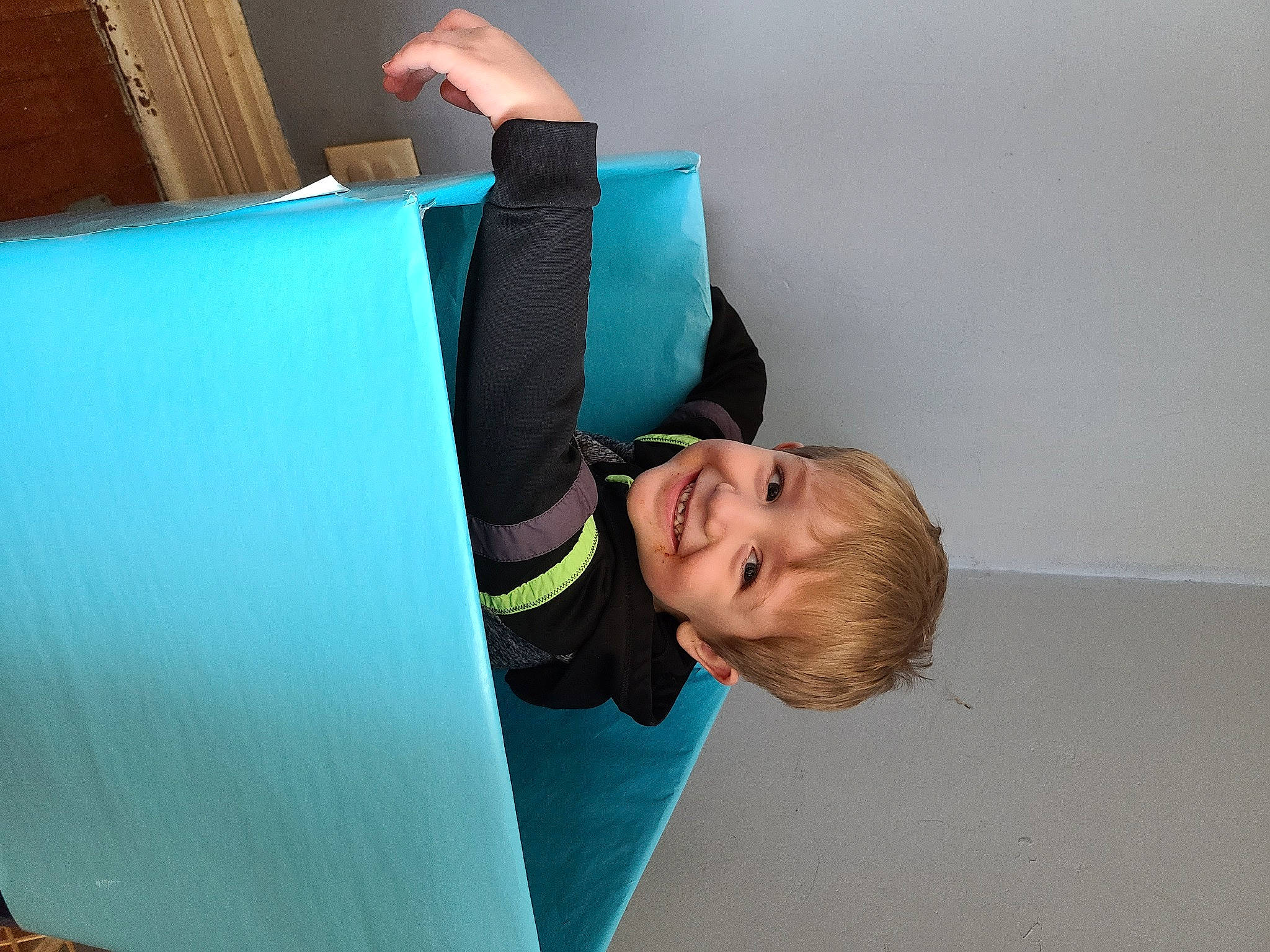 Jack joined the competition — help win amazing prizes! baby, child, comfort, display_device, electric_blue, floor, flooring, fun, gadget, joy, leisure, person, room, shoulder, sitting, smile, standing, t_shirt, table, toddler